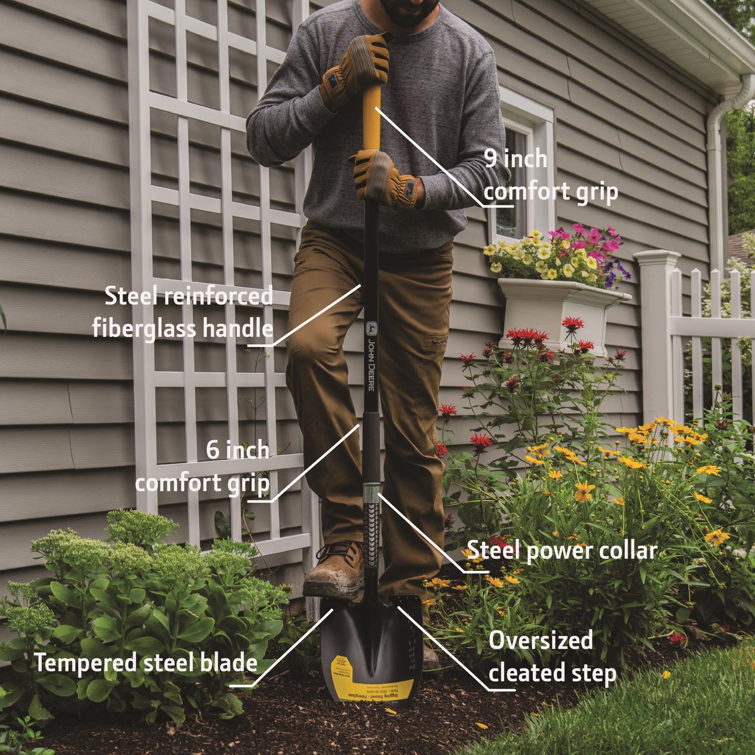 John Deere 59 in. Steel Round Digging Shovel Fiberglass Handle