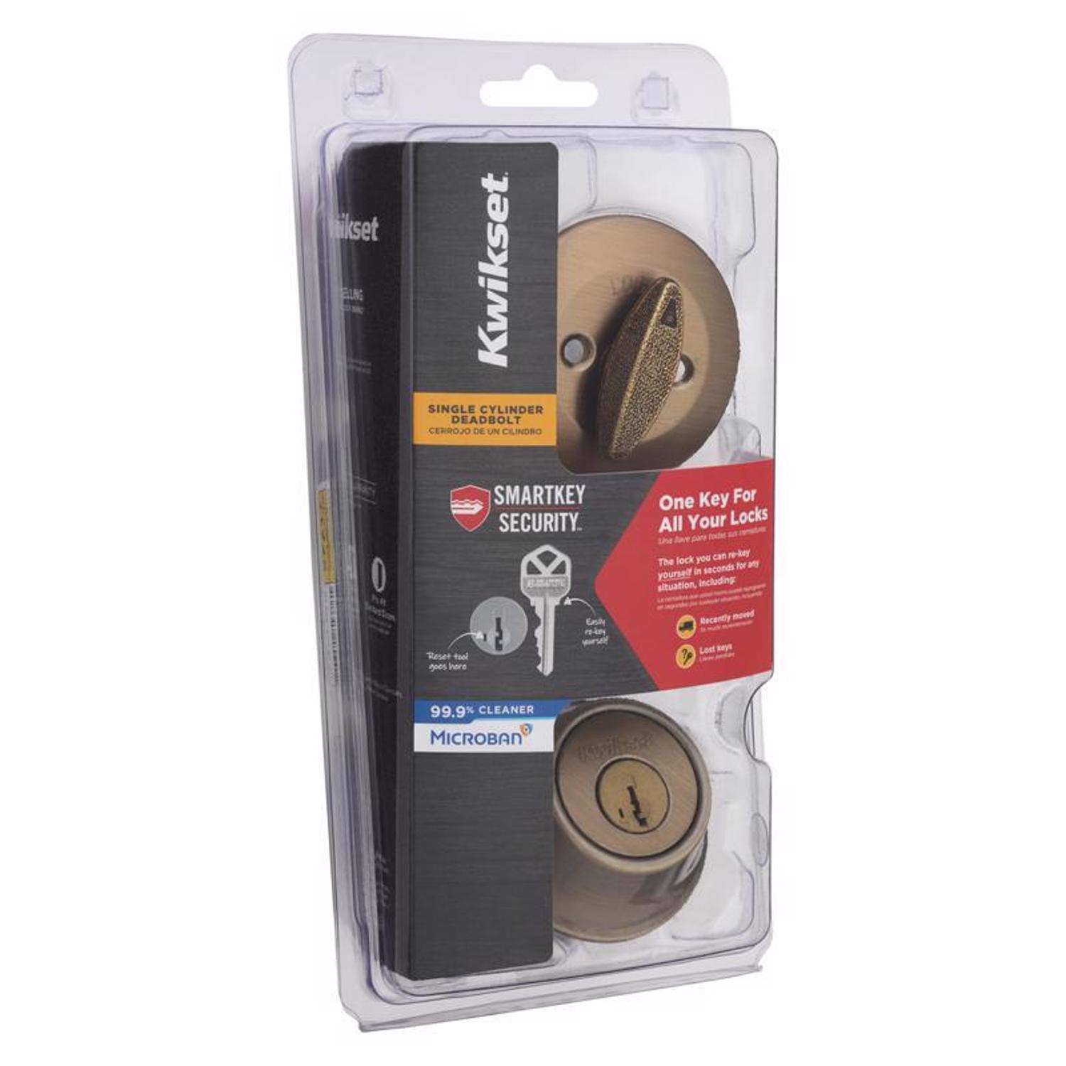 Kwikset SmartKey Security Antique Brass Metal Single Cylinder Deadbolt