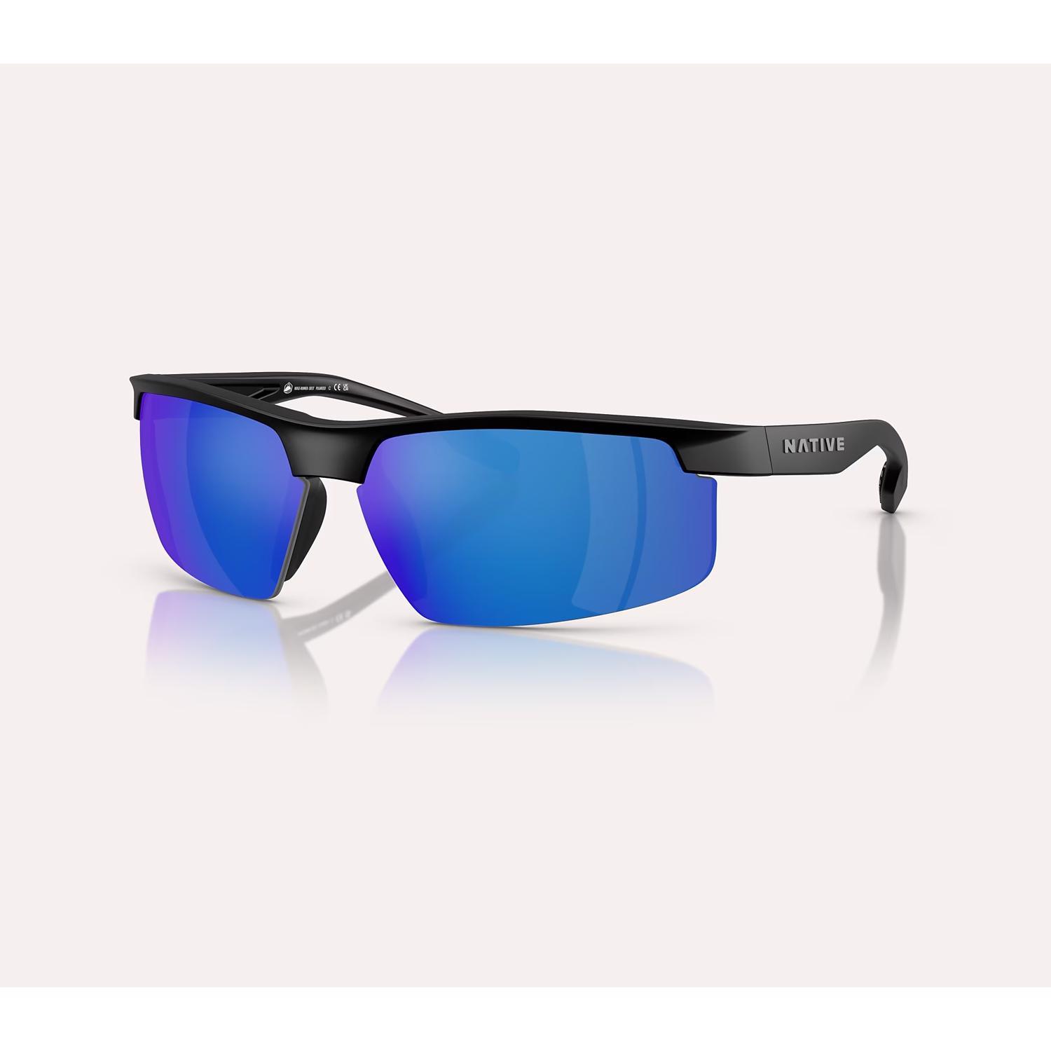 Native Ridge-Runner Crest Sunglasses Men's Matte Black Frame Blue Reflex Lens Polarized Blue Light B