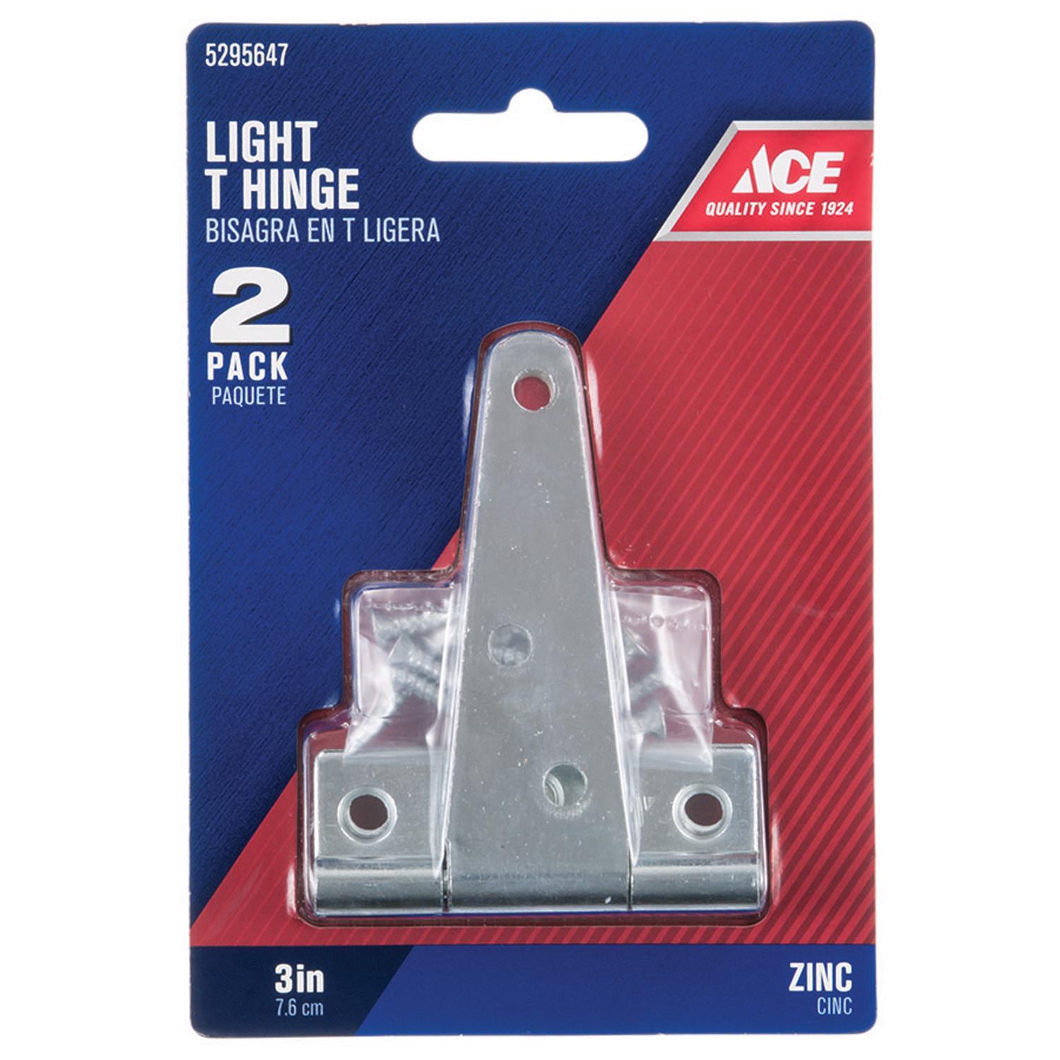 Ace 3 in. L Zinc-Plated Light Duty T Hinge 2 pk