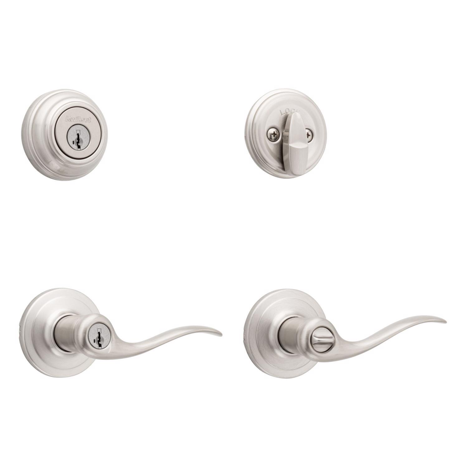 Kwikset SmartKey Tustin Satin Nickel Deadbolt and Entry Door Knob KW1 1-3/4 in.