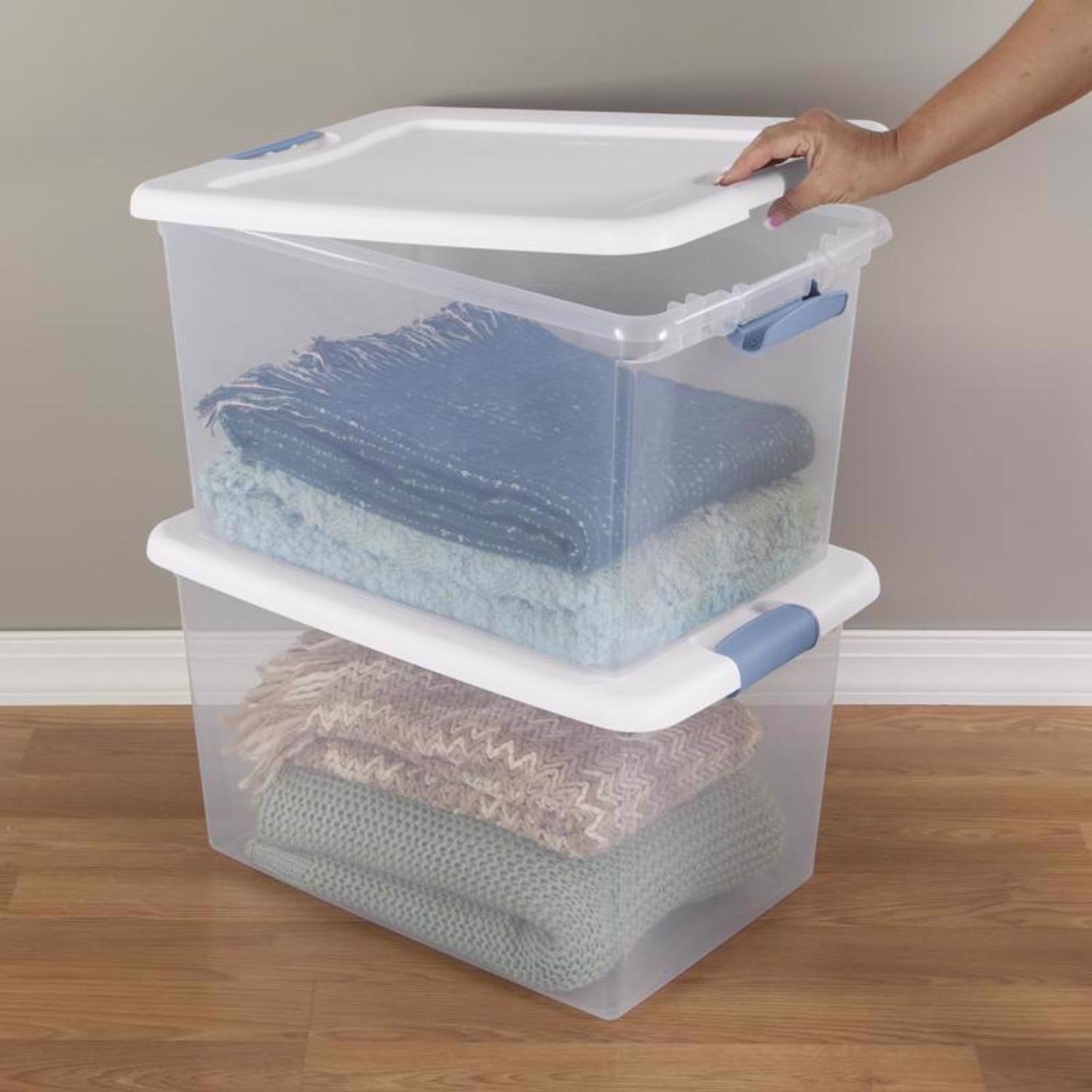 Sterilite 64 qt Clear/White Latch Storage Box 13-1/2 in. H X 23-3/4 in. W X 16 in. D Stackable
