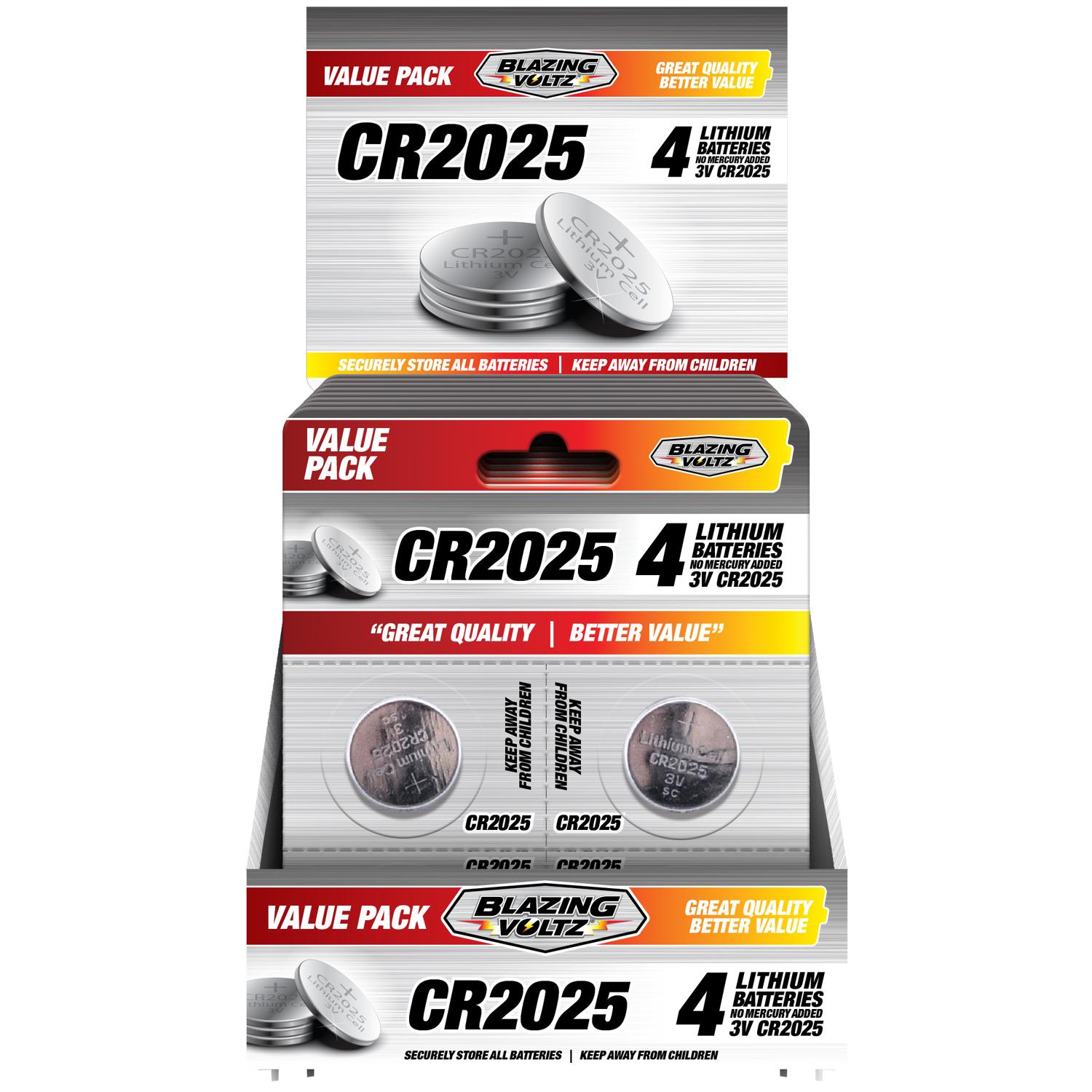 Blazing Voltz Lithium CR2025 3 V Button Cell Battery CR2025 4 pk