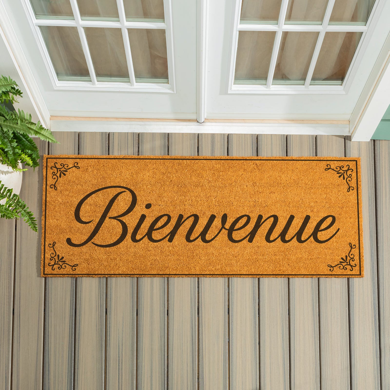 Evergreen Canada Strong Bienvenue Coir Mat, Filigree, 60 in. x 24 in.