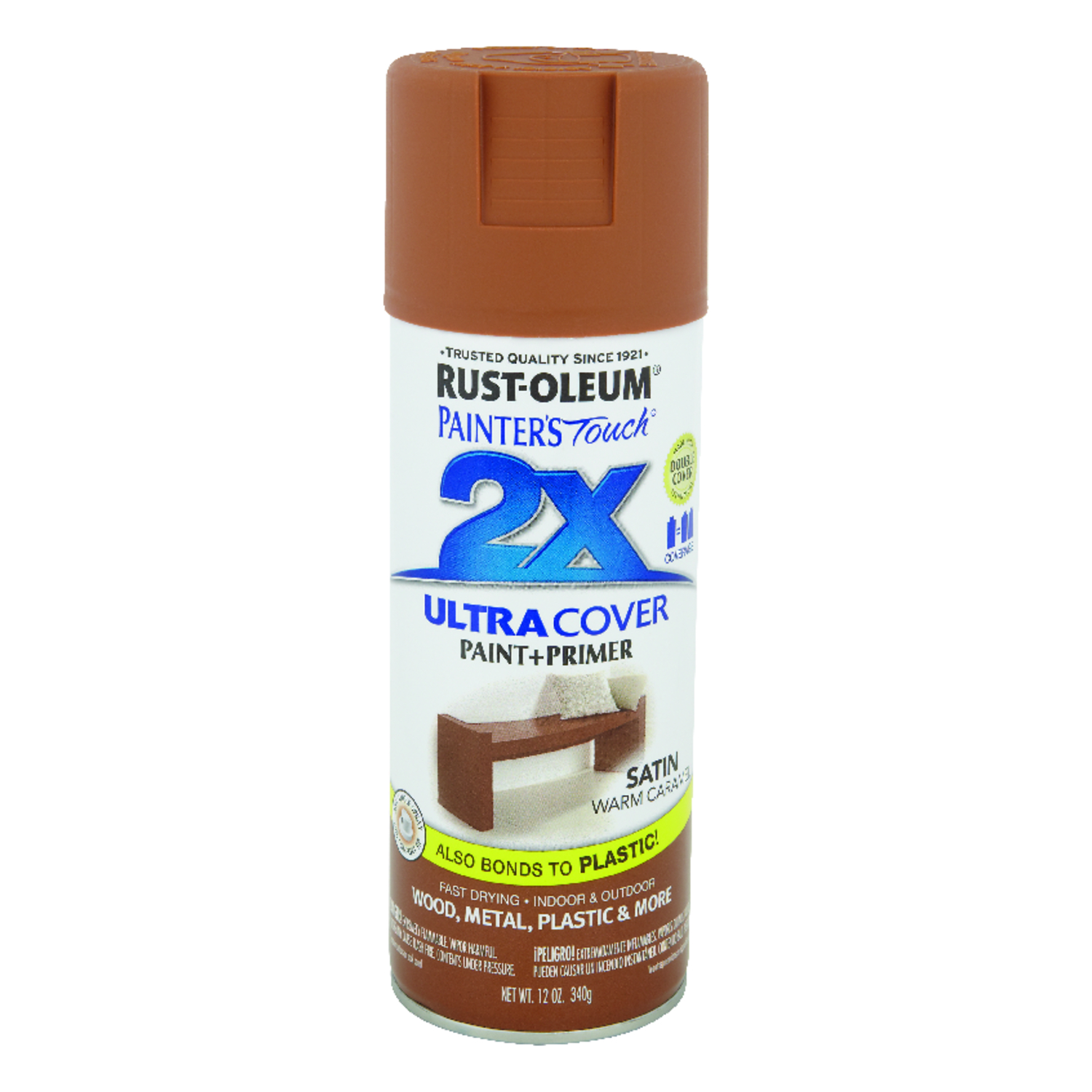 Rust-Oleum Painter's Touch 2X Ultra Cover Satin Warm Caramel Paint+Primer Spray Paint 12 oz