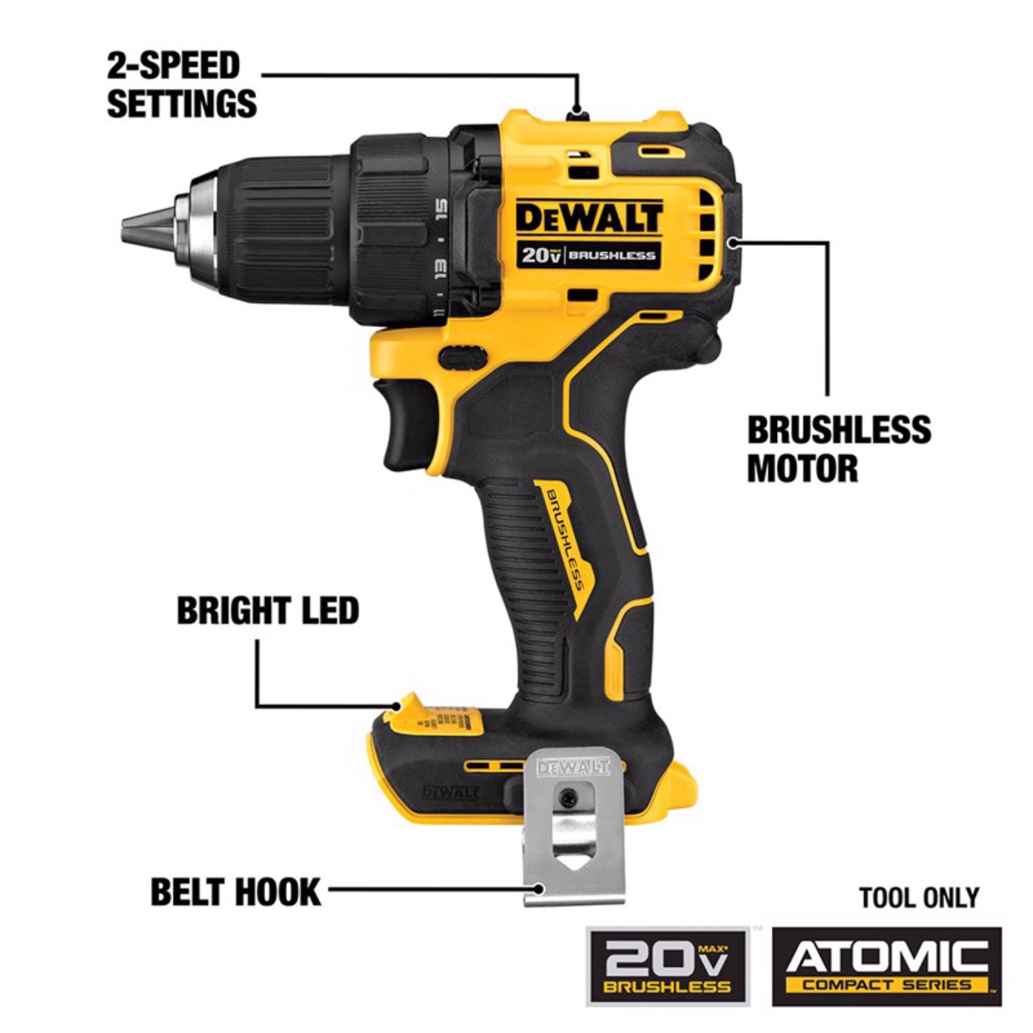 DEWALT 20V MAX ATOMIC Cordless Brushless 4 Tool Combo Kit