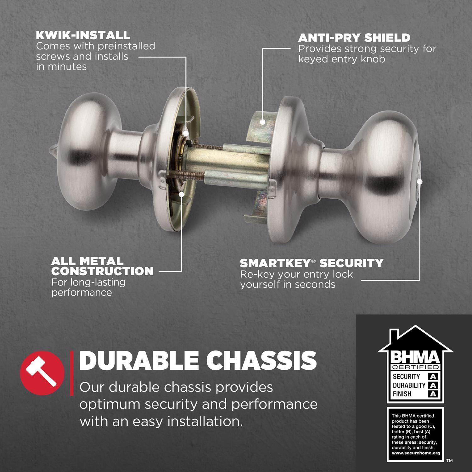 Kwikset SmartKey Juno Satin Nickel Deadbolt and Entry Door Knob KW1 1-3/4 in.