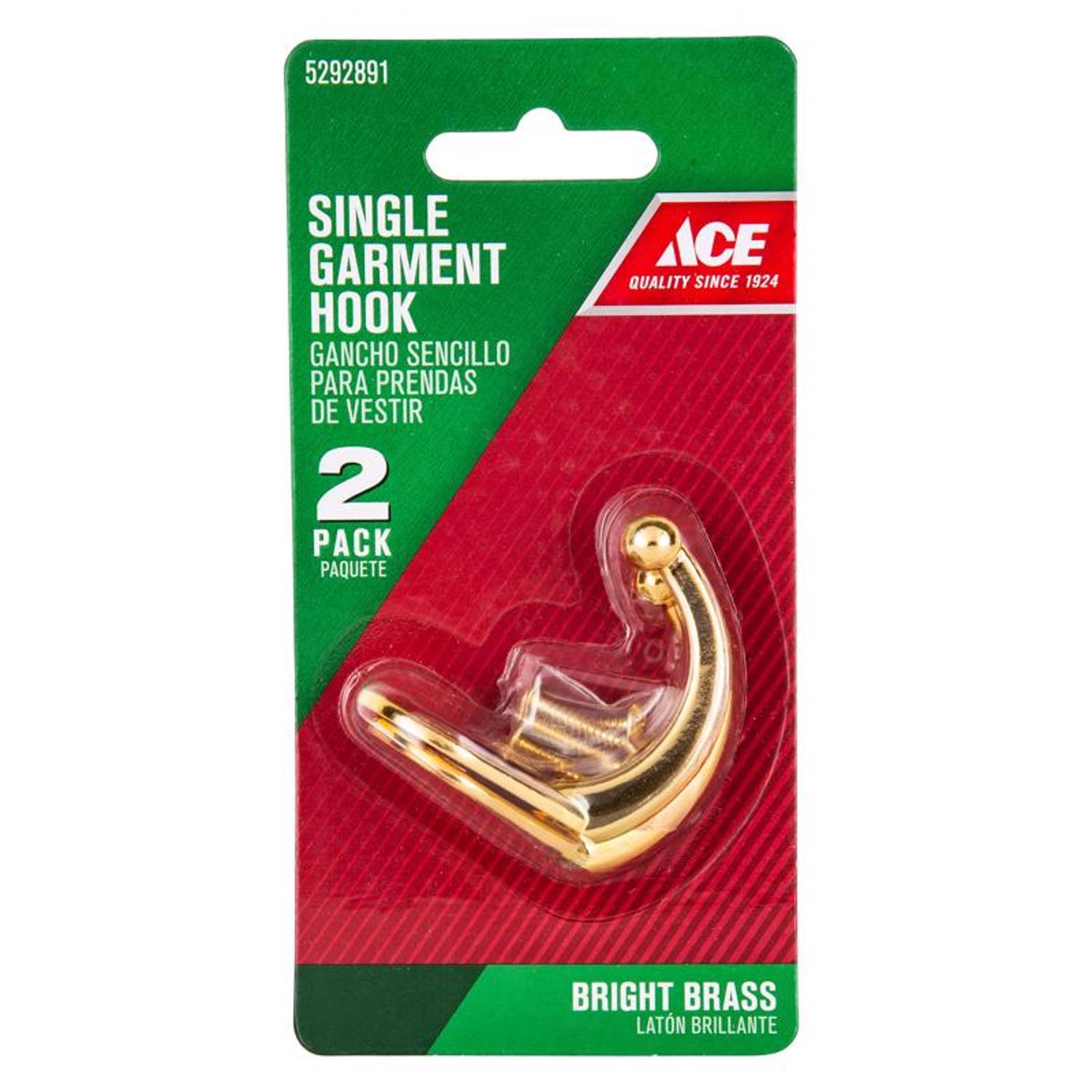 Ace 1-3/4 in. L Bright Brass Gold Brass Small Single Garment Hook 2 pk