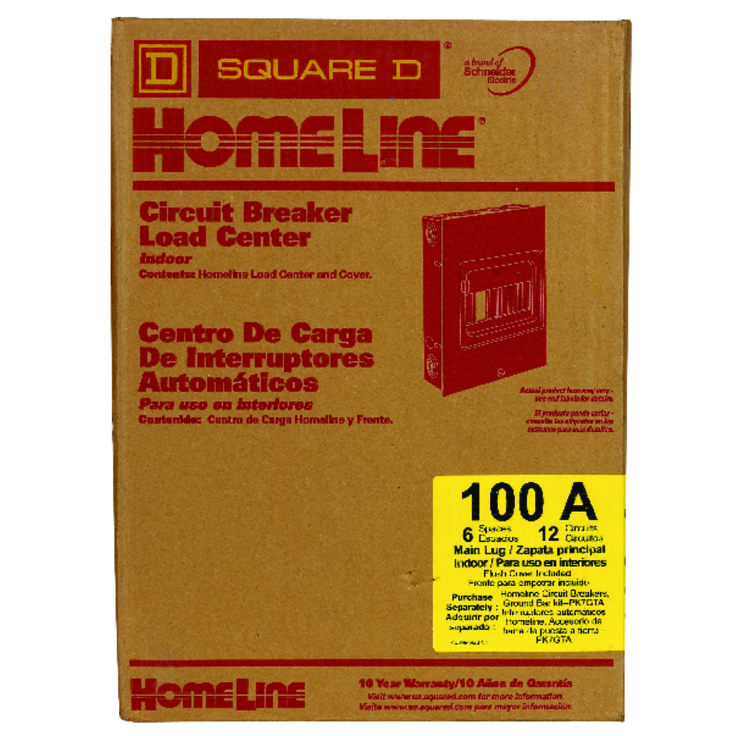 Square D HomeLine 100 amps 120/240 V 6 space 12 circuits Flush Mount Main Lug Load Center