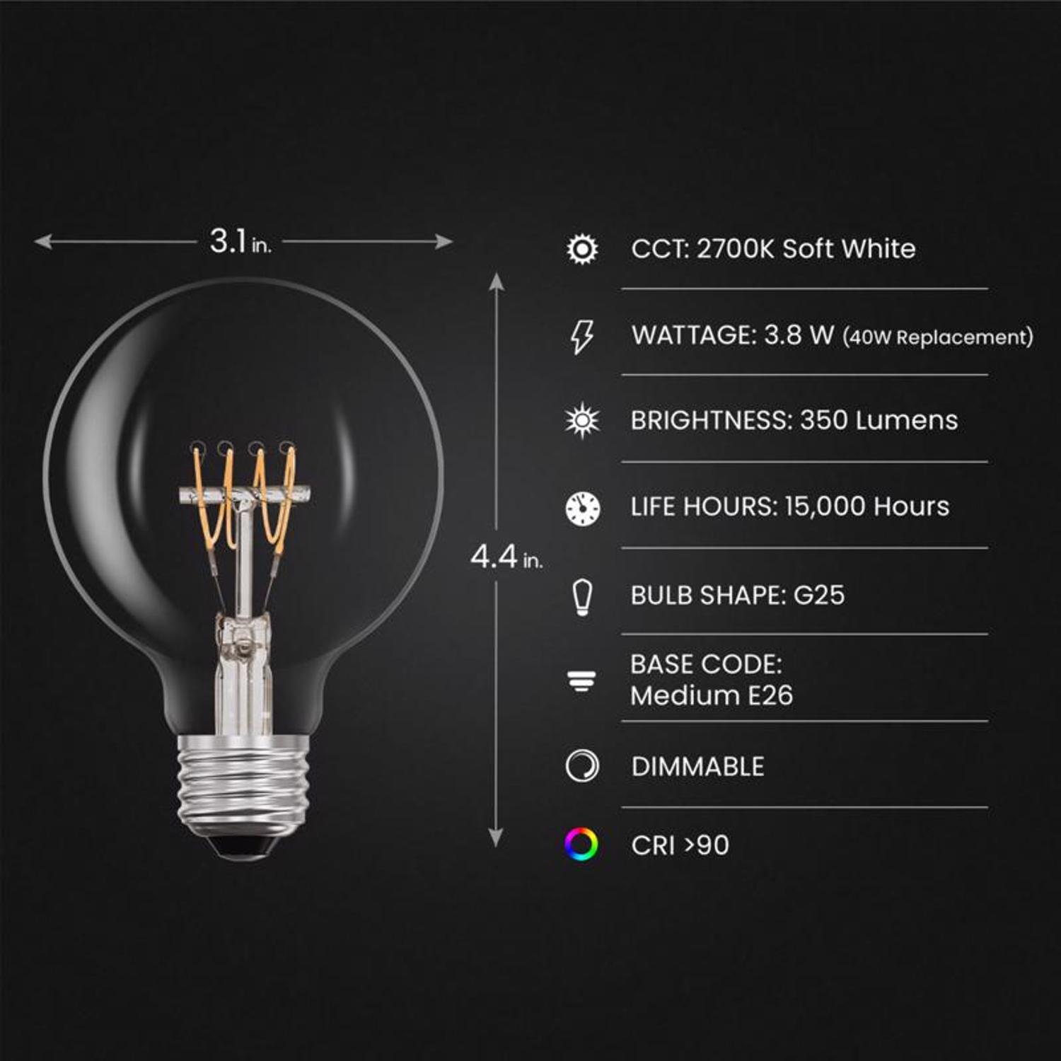 Feit G25 E26 (Medium) Filament LED Bulb Soft White 40 Watt Equivalence 1 pk