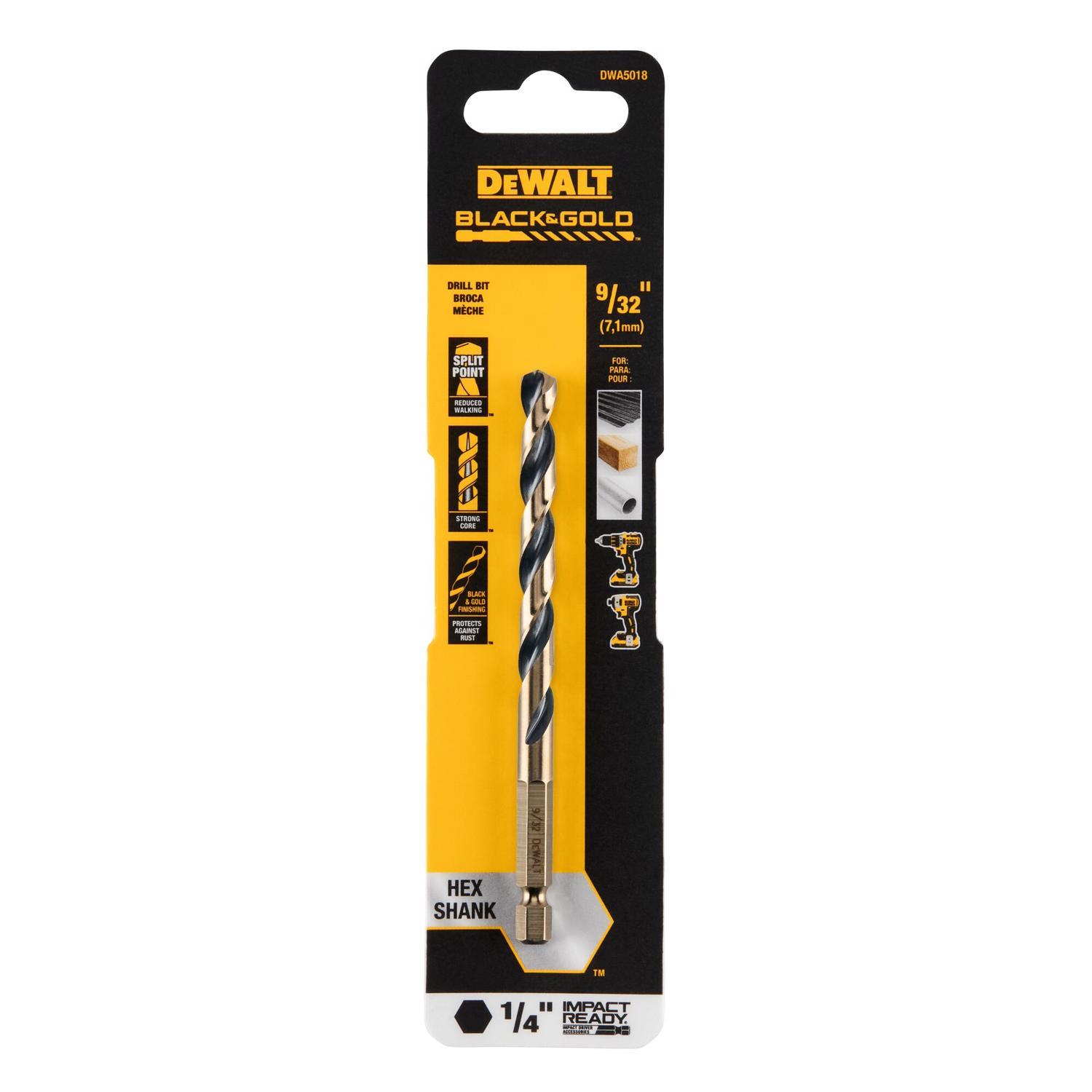 DEWALT Black & Gold 9/32 in. High Speed Steel Impact Ready Drill Bit Hex Shank 1 pk