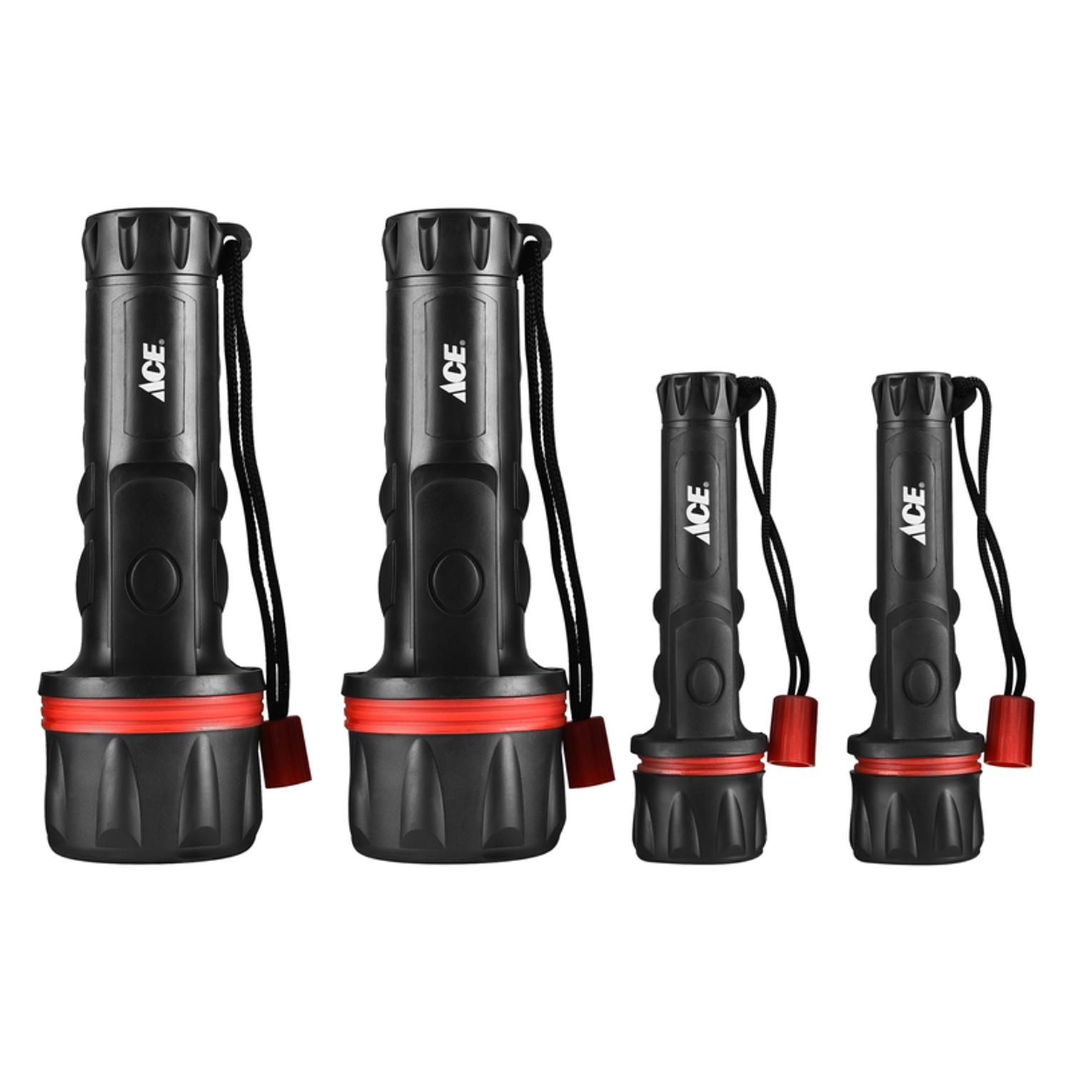Ace 25 lm Black/Red LED Flashlight AA/D Battery