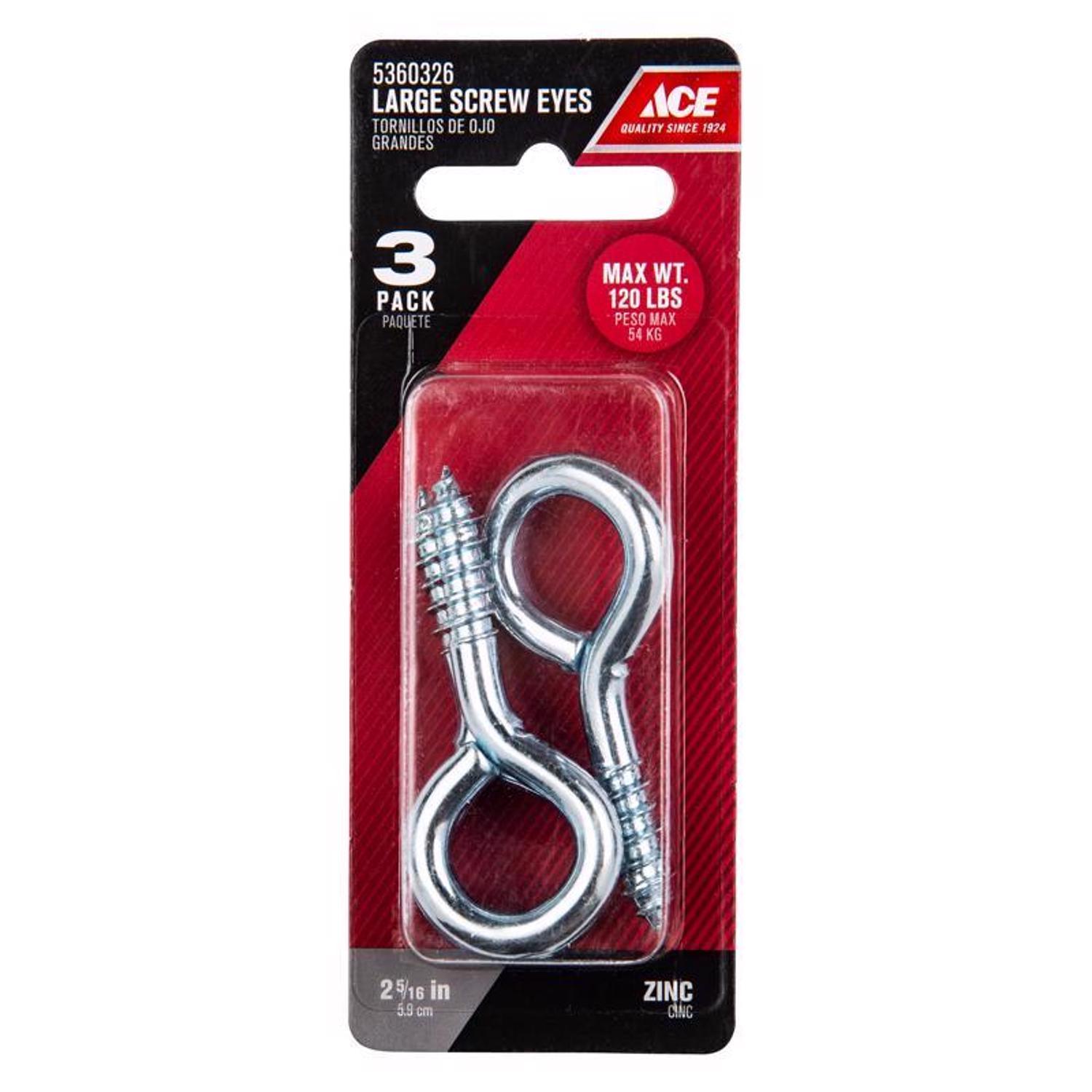 Ace 9/32 in. D X 2-5/16 in. L Zinc-Plated Steel Screw Eye 120 lb. cap. 3 pk