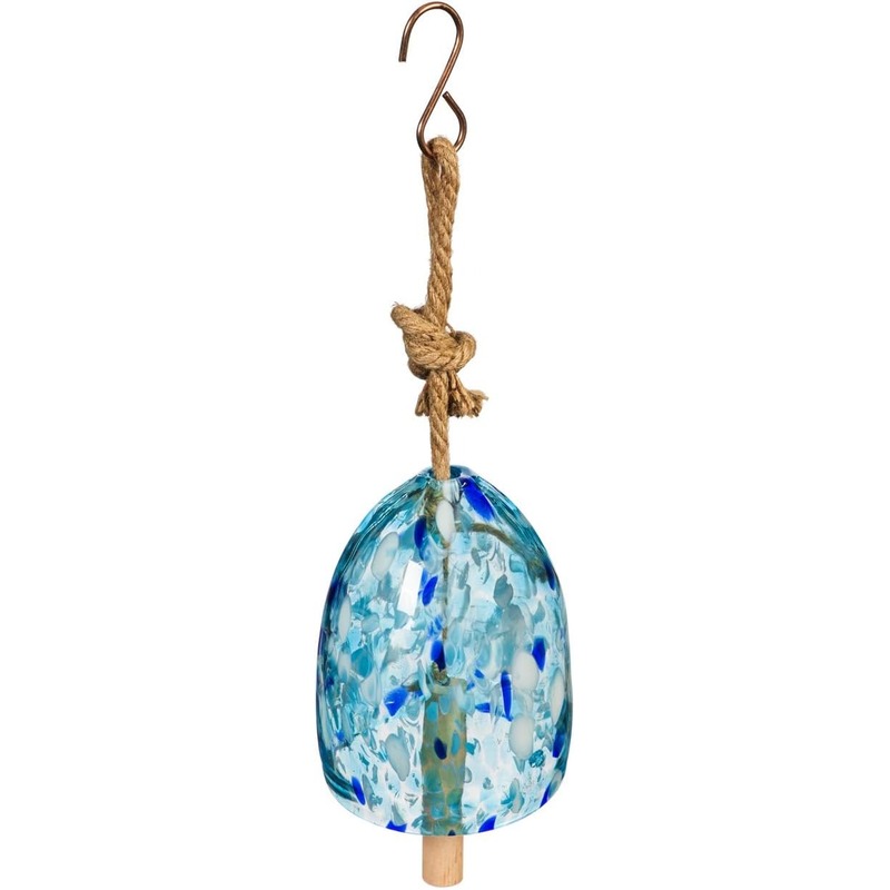 Evergreen Garden Colorful Art Glass Wind Chime,Light Blue,Solid Wood Striker,Natural Deep Tone,8 in.