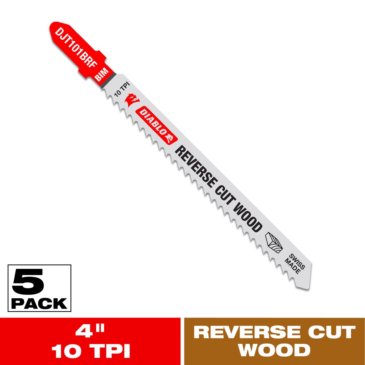 Diablo 4 in. Bi-Metal T-Shank Reverse Cut Wood Jig Saw Blade 10 TPI 5 pk
