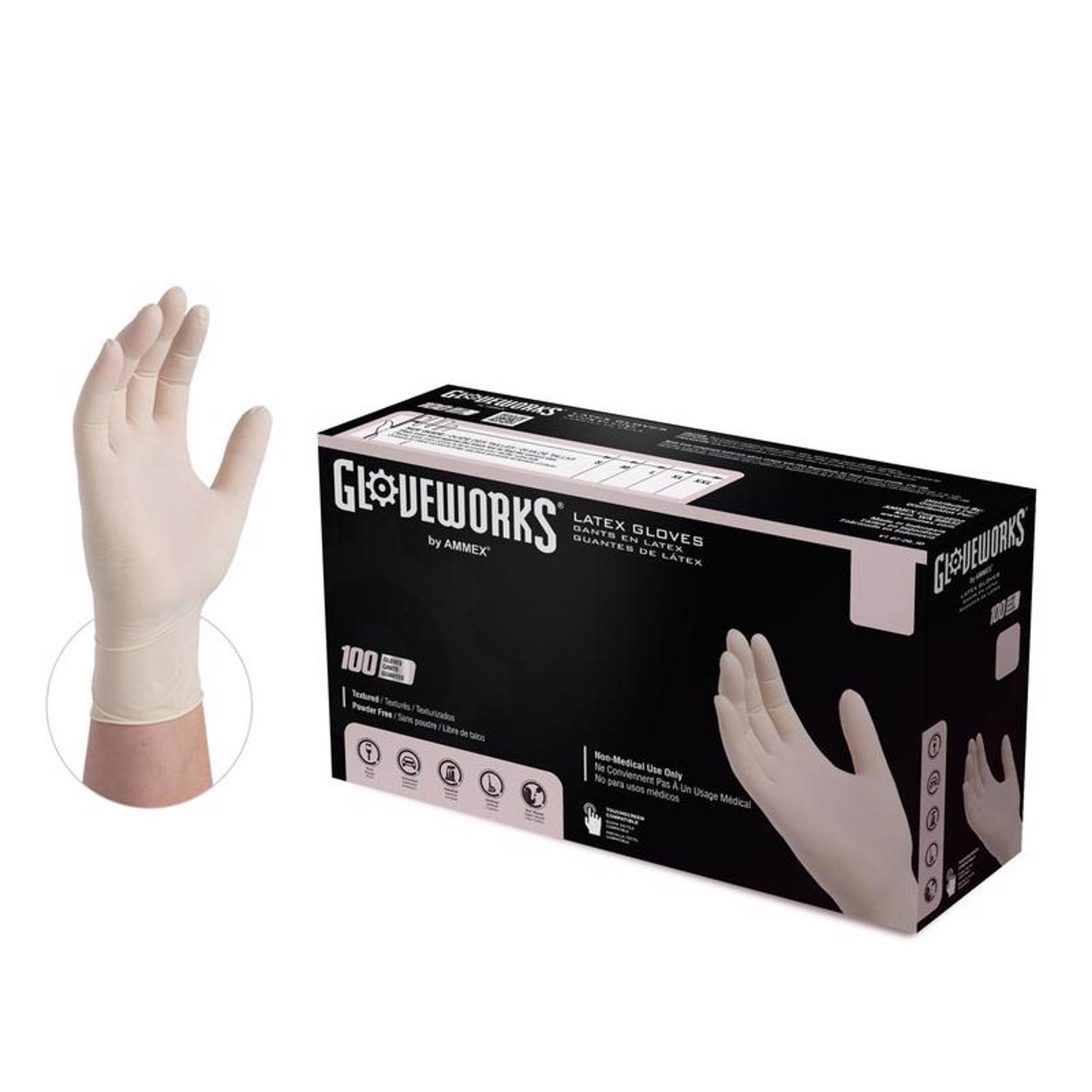 Gloveworks Latex Disposable Gloves Large Ivory Powder Free 100 pk