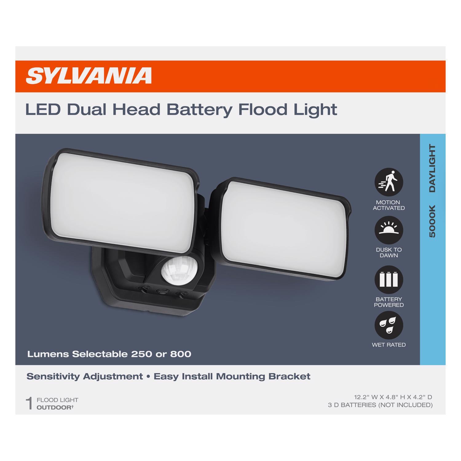 Sylvania Motion-Sensing Battery Powered LED Black Security Floodlight