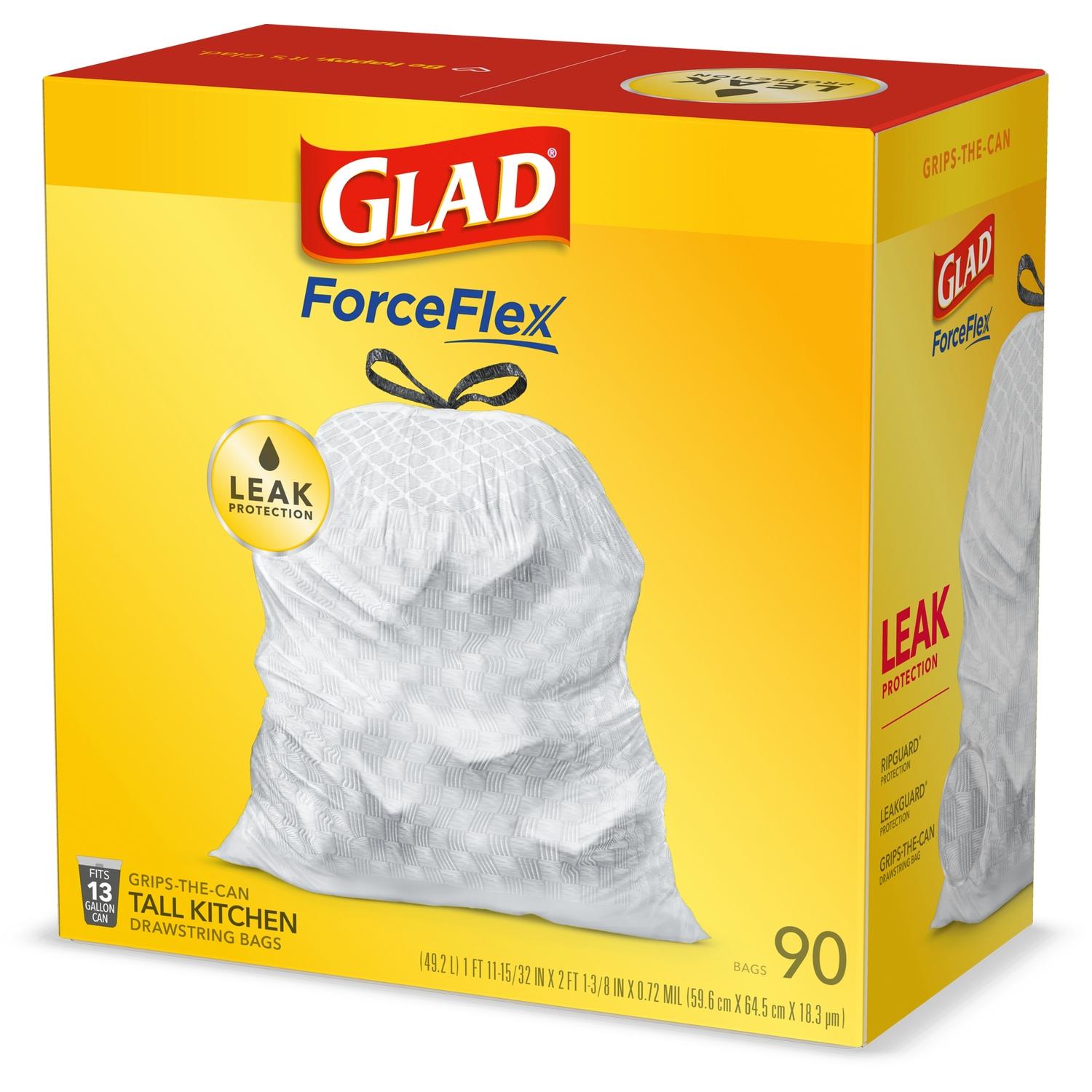 Glad ForceFlex 13 gal No Scent Scent Tall Kitchen Bags Drawstring 90 pk 0.72 mil