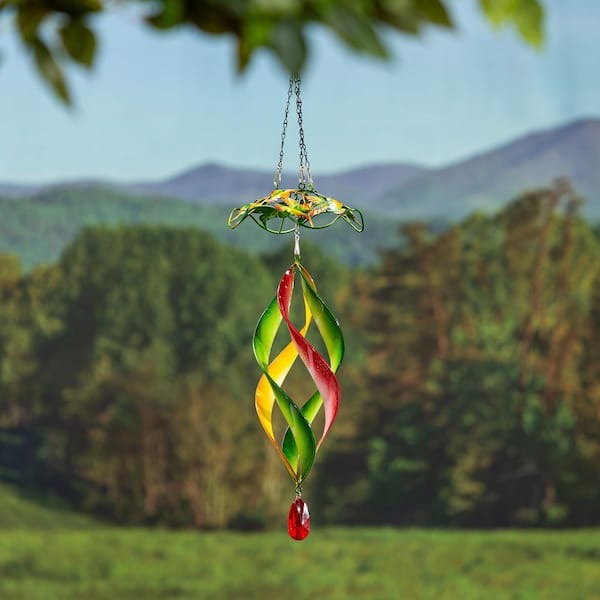 Evergreen 31 in. H Red and Green Metal Floral Wind Spinner