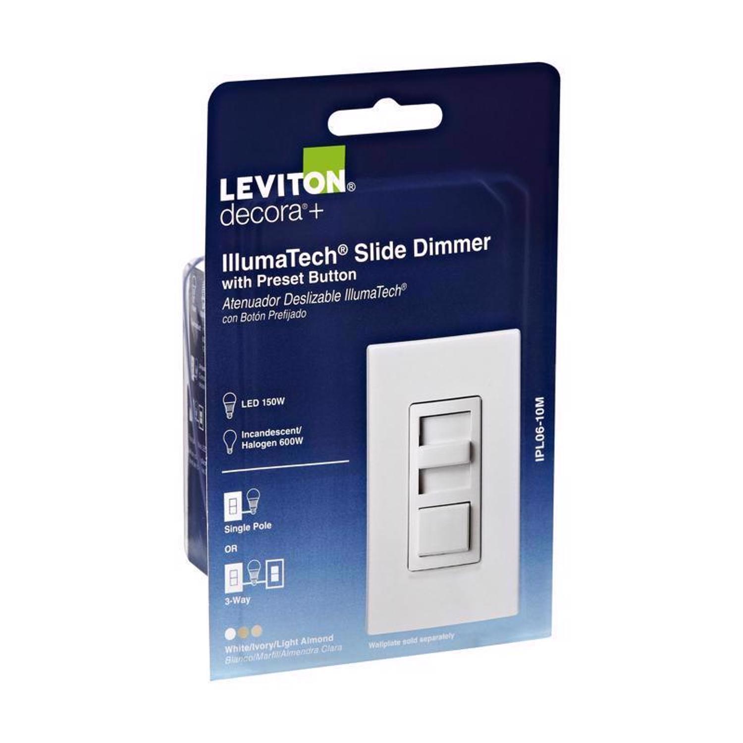 Leviton IllumaTech White 600 W Slide Dimmer Switch 1 pk
