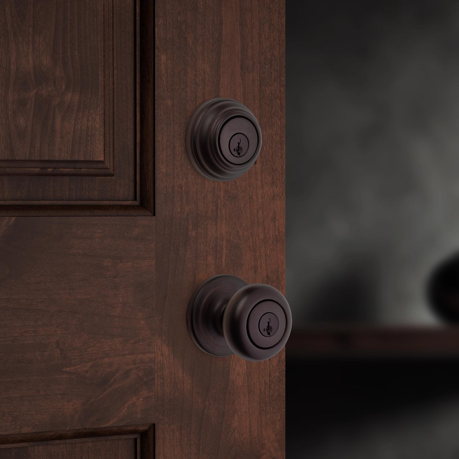 Kwikset SmartKey Juno Venetian Bronze Deadbolt and Entry Door Knob KW1 1-3/4 in.
