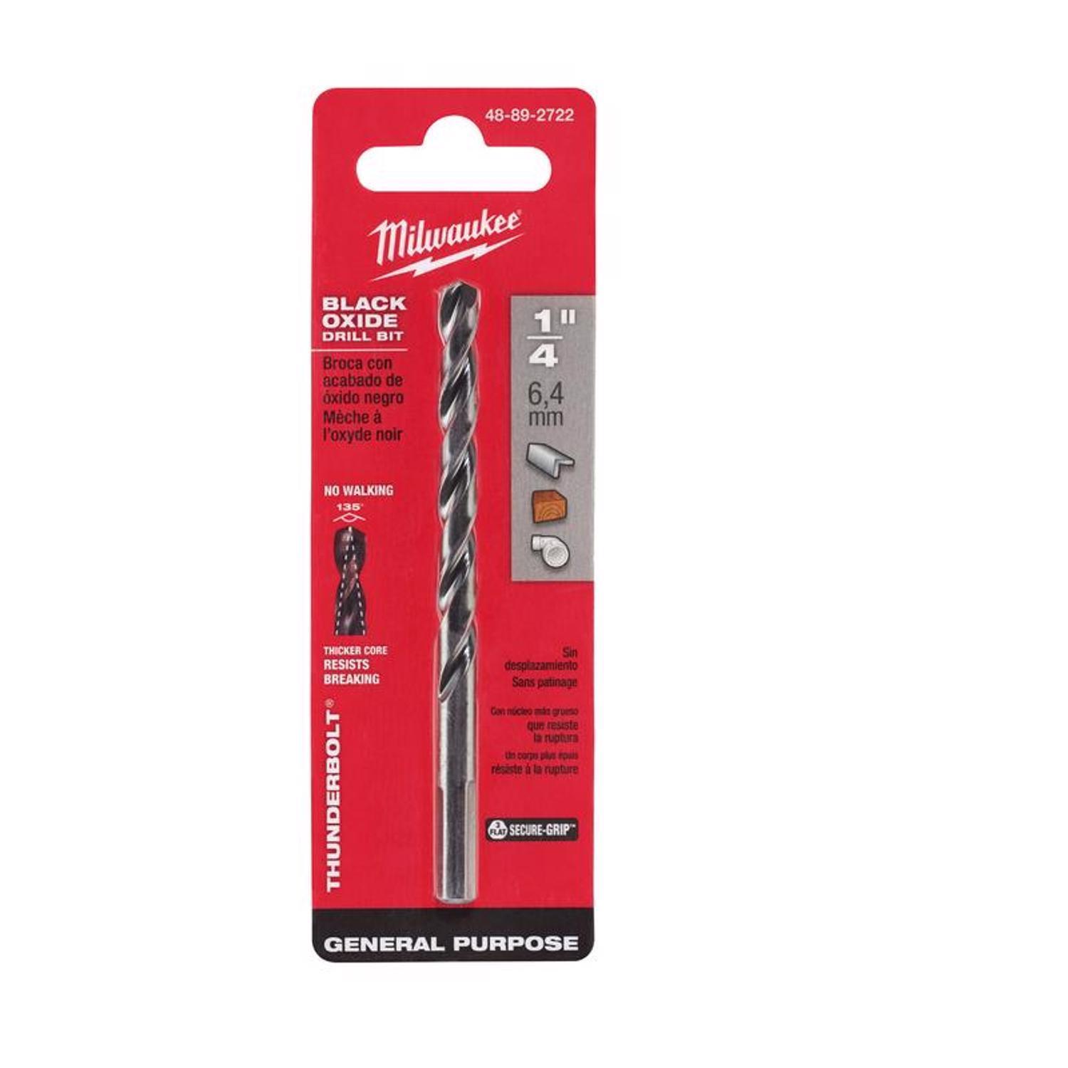 Milwaukee Thunderbolt 1/4 in. X 4 in. L Black Oxide Drill Bit 3-Flat Shank 1 pc
