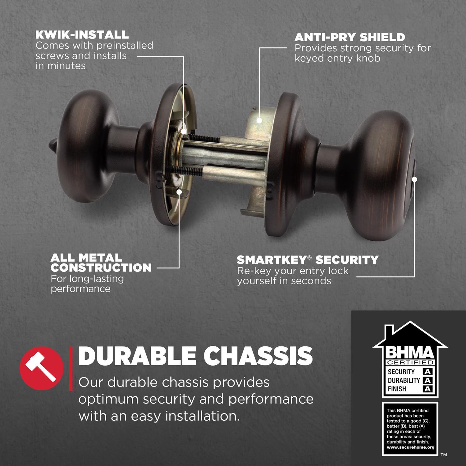 Kwikset SmartKey Juno Venetian Bronze Deadbolt and Entry Door Knob KW1 1-3/4 in.