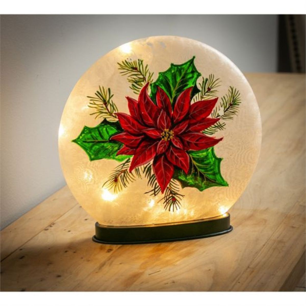 Evergreen Poinsettia LED Disc