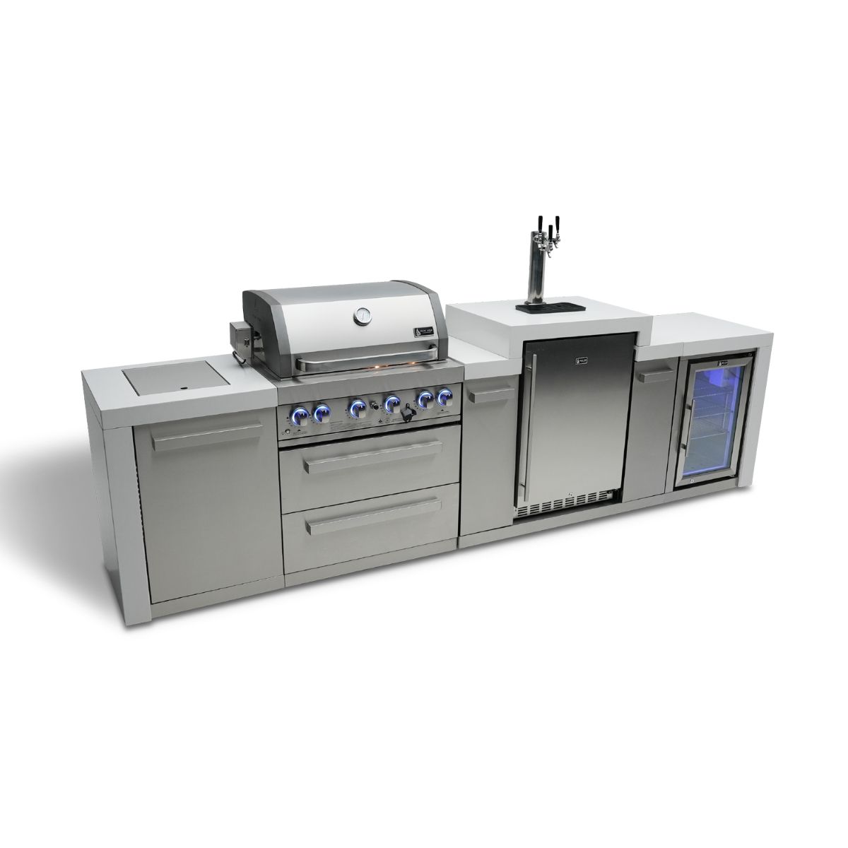 Mont Alpi 4-burner Deluxe Island with a kegerator and fridge cabinet