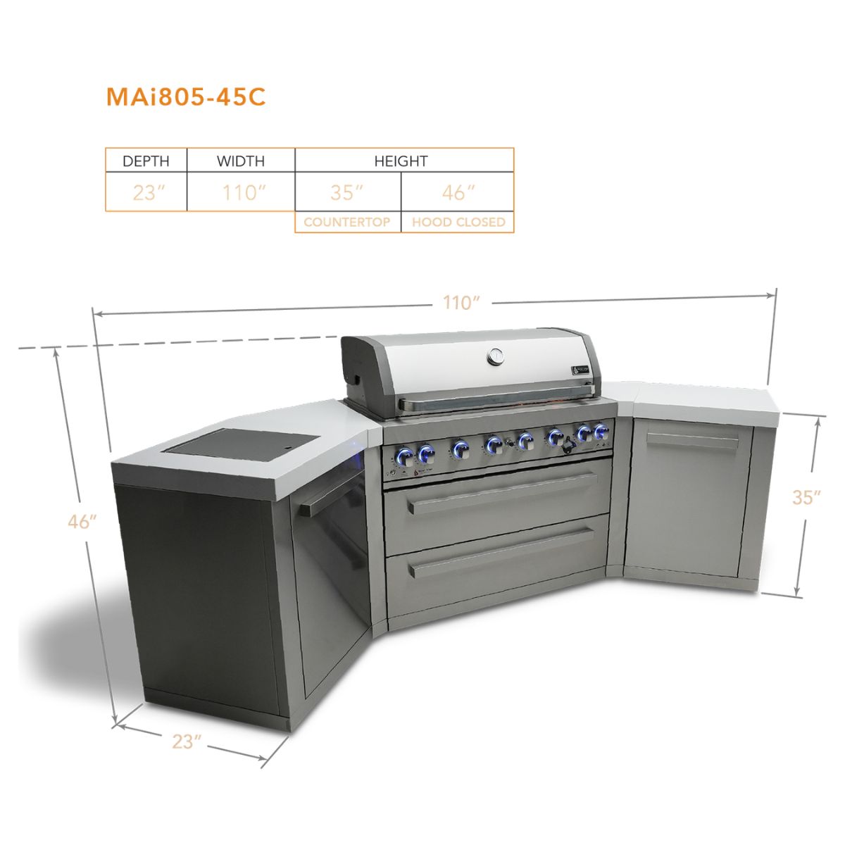 Mont Alpi 6-Burner island with 45-degree corners