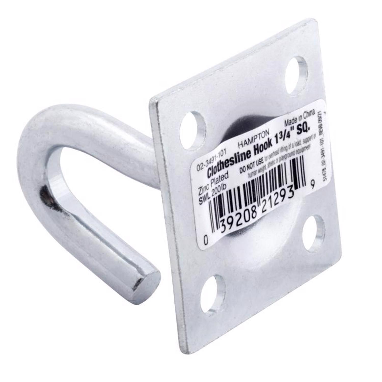 Hampton Small Zinc-Plated Silver Steel 1.75 in. L Clothesline Hook Plate Type 200 lb 1 pk
