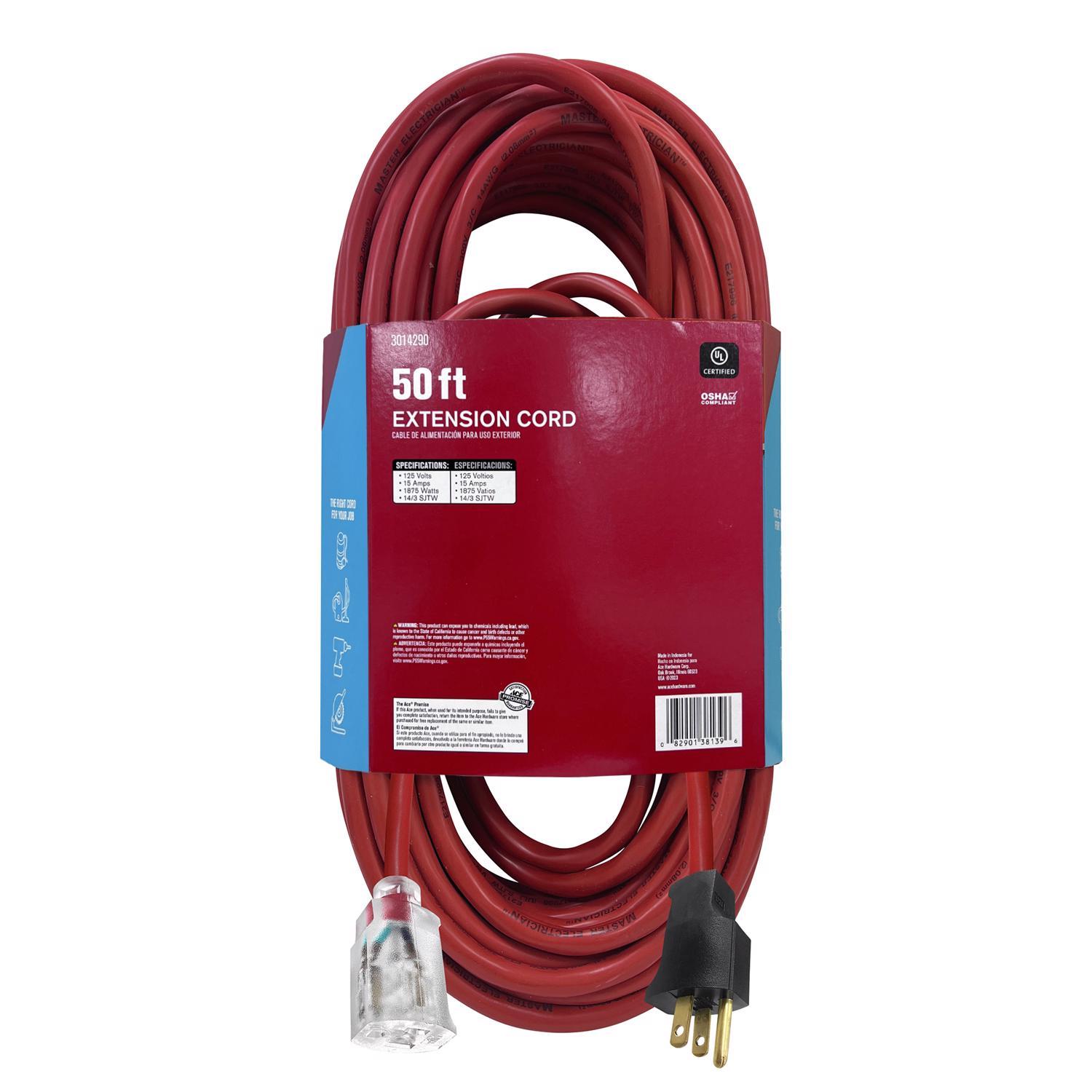 Ace Indoor or Outdoor 50 ft. L Red Extension Cord 14/3 SJTW
