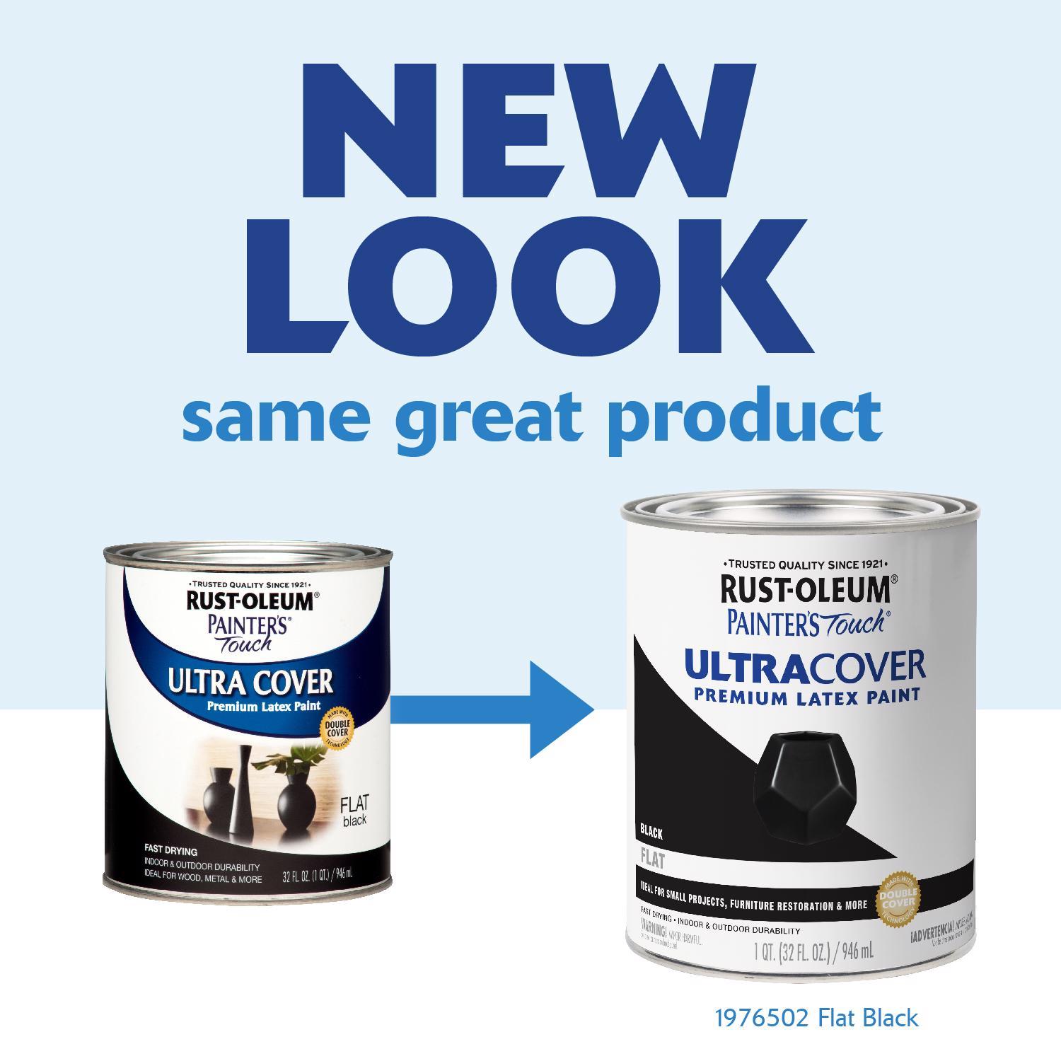 Rust-Oleum Painters Touch Ultra Cover Flat Black Water-Based Paint Exterior and Interior 1 qt