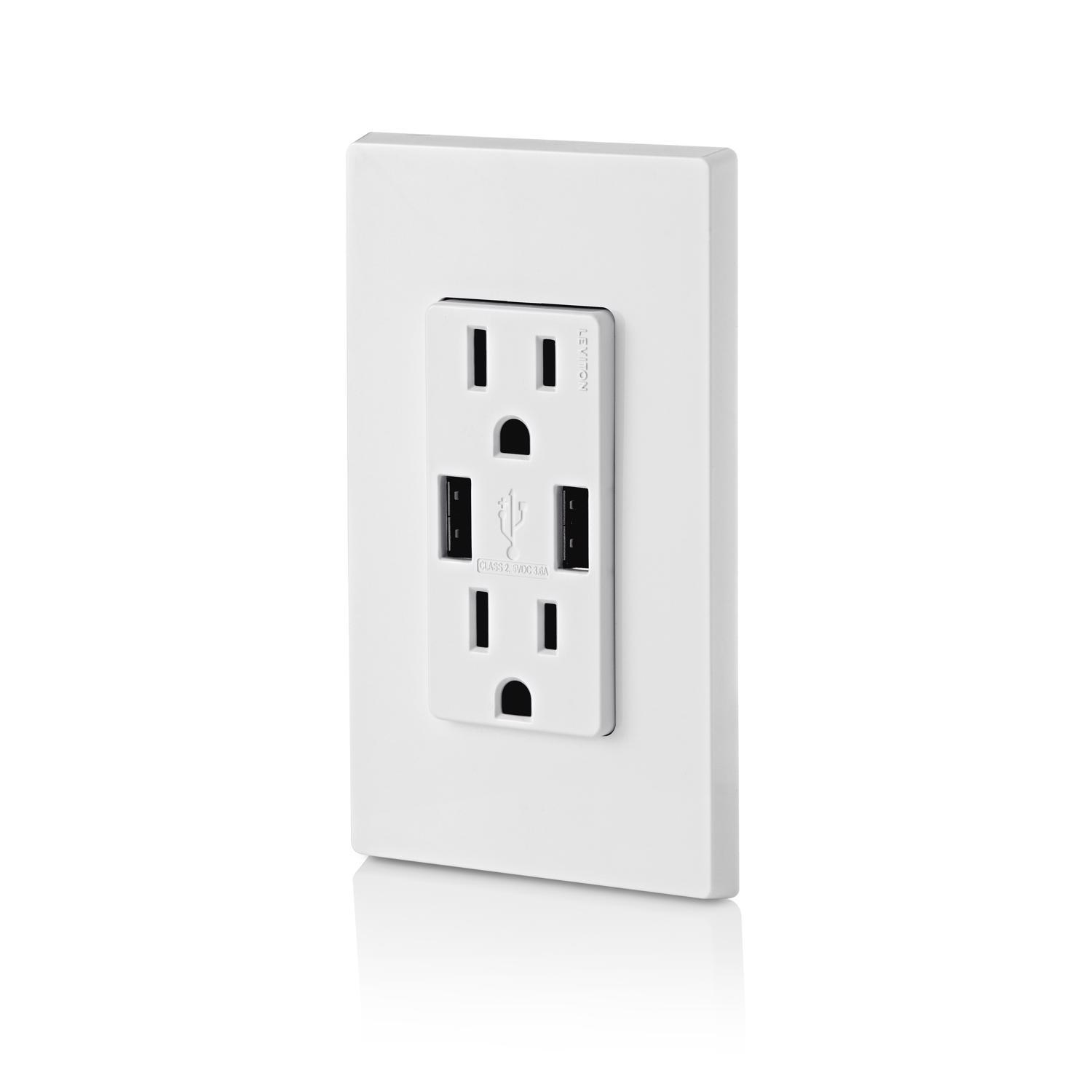 Leviton Decora 15 amps 125 V Duplex White Outlet and USB Charger 515R