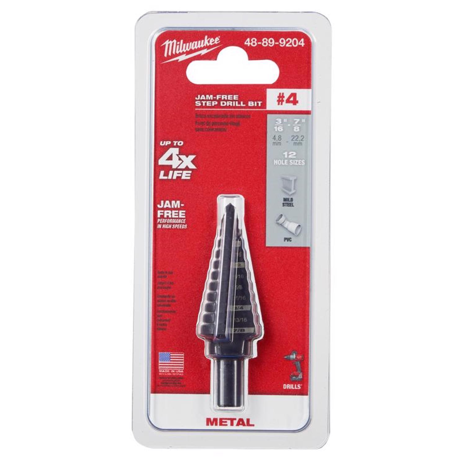 Milwaukee Jam-Free 3/16 - 7/8 in. X 6 in. L Metal Step Drill Bit 3-Flat Shank 1 pc