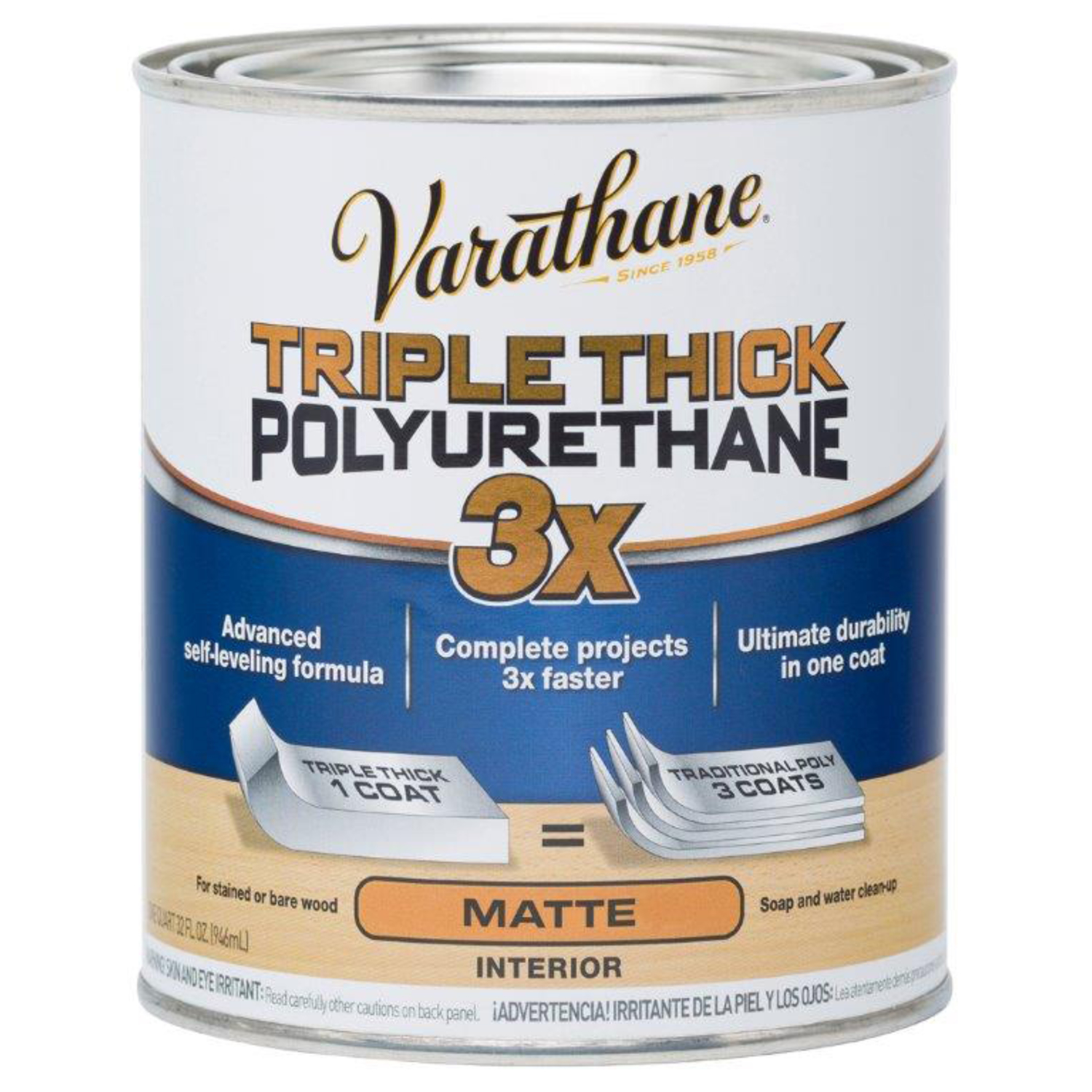Varathane Transparent Matte Clear Water-Based Acrylic Triple Thick Polyurethane 1 qt