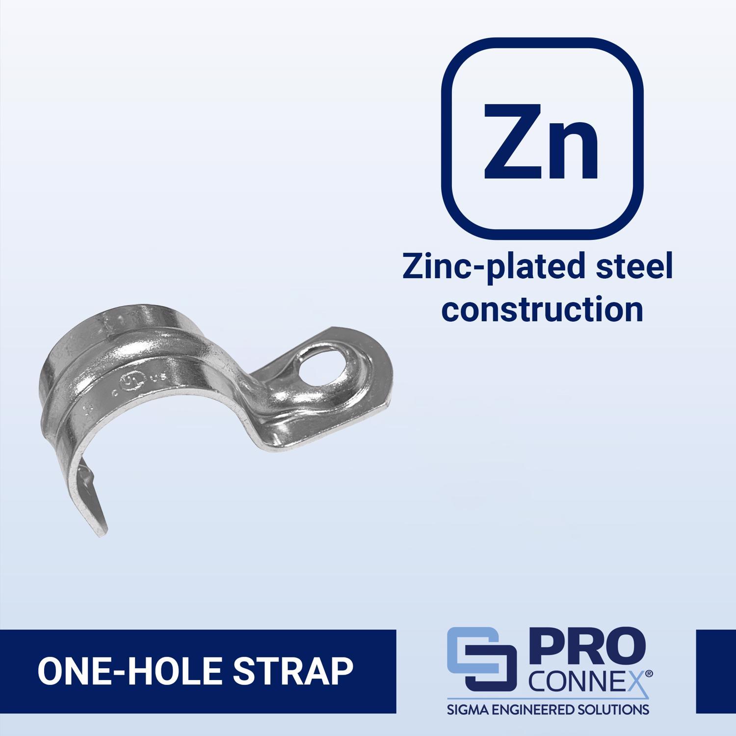 Sigma Engineered Solutions ProConnex 1/2 in. D Zinc-Plated Steel 1 Hole Strap 50 pk