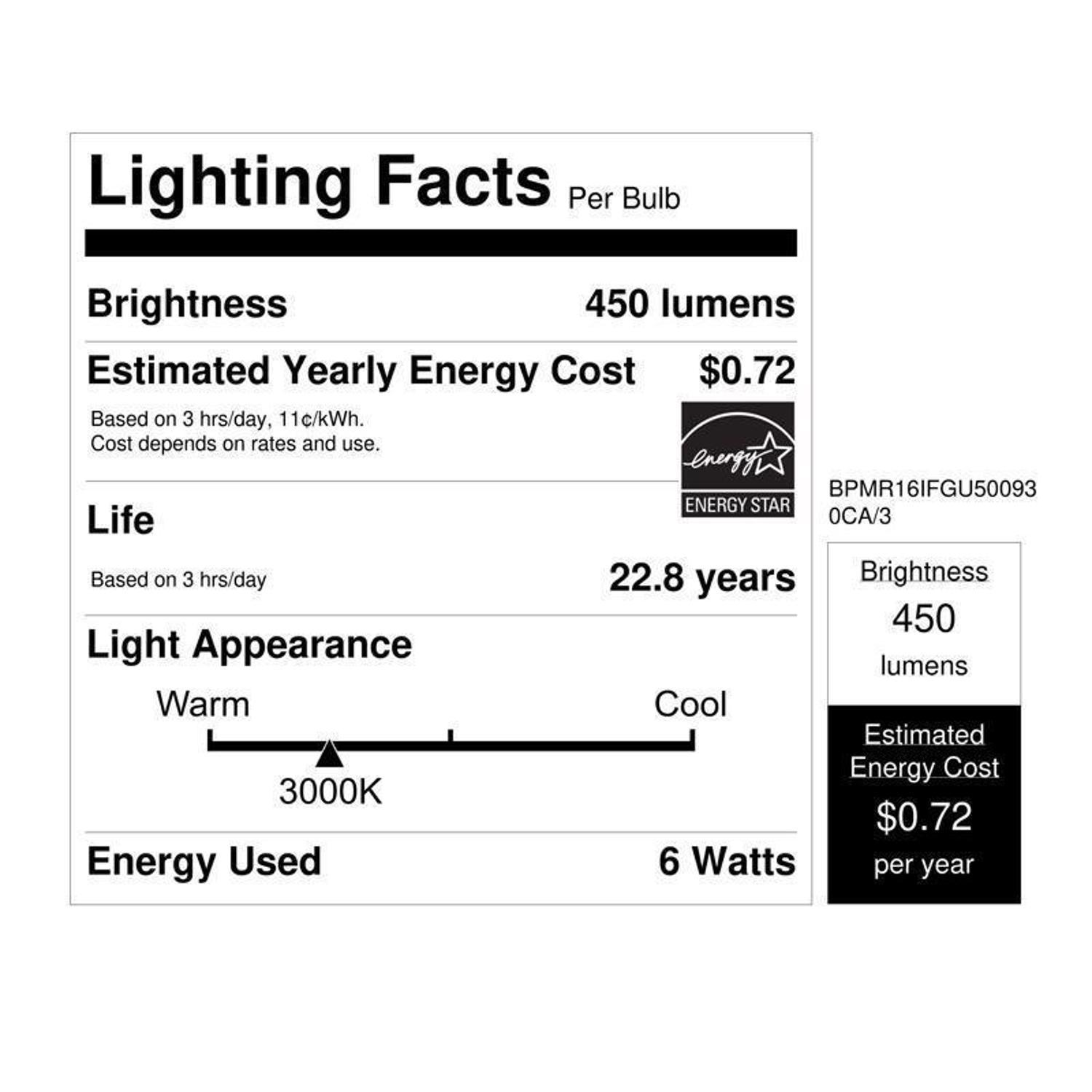 Feit Enhance MR16 GU10 LED Bulb Bright White 50 Watt Equivalence 3 pk