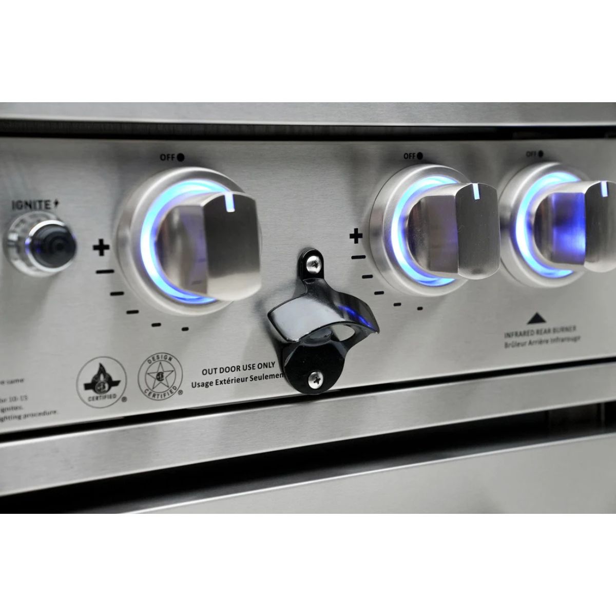 Mont Alpi 400 Deluxe Island / 4-Burner Grill, 2 Infrared Burners, Stainless Steel, Rotisserie Kit