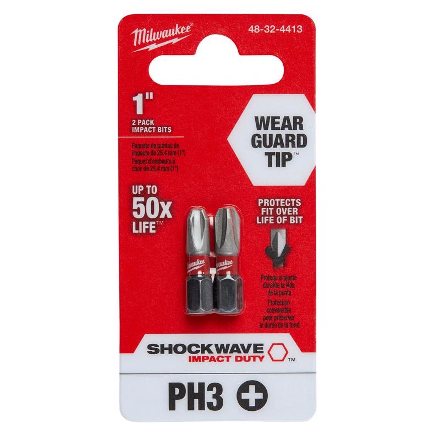 Milwaukee Shockwave Phillips #3 X 1 in. L Screwdriver Bit Steel 2 pk