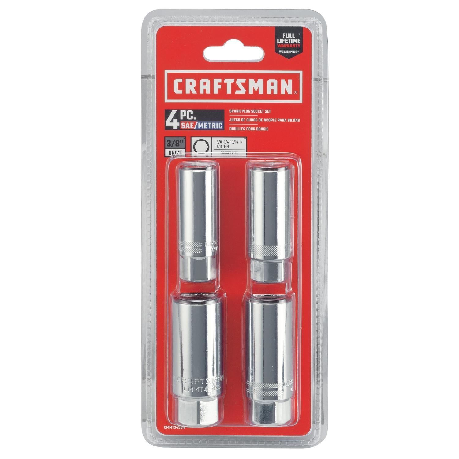 Craftsman 3/8 in. drive Metric and SAE 6 Point Standard Spark Plug Socket Set 4 pc