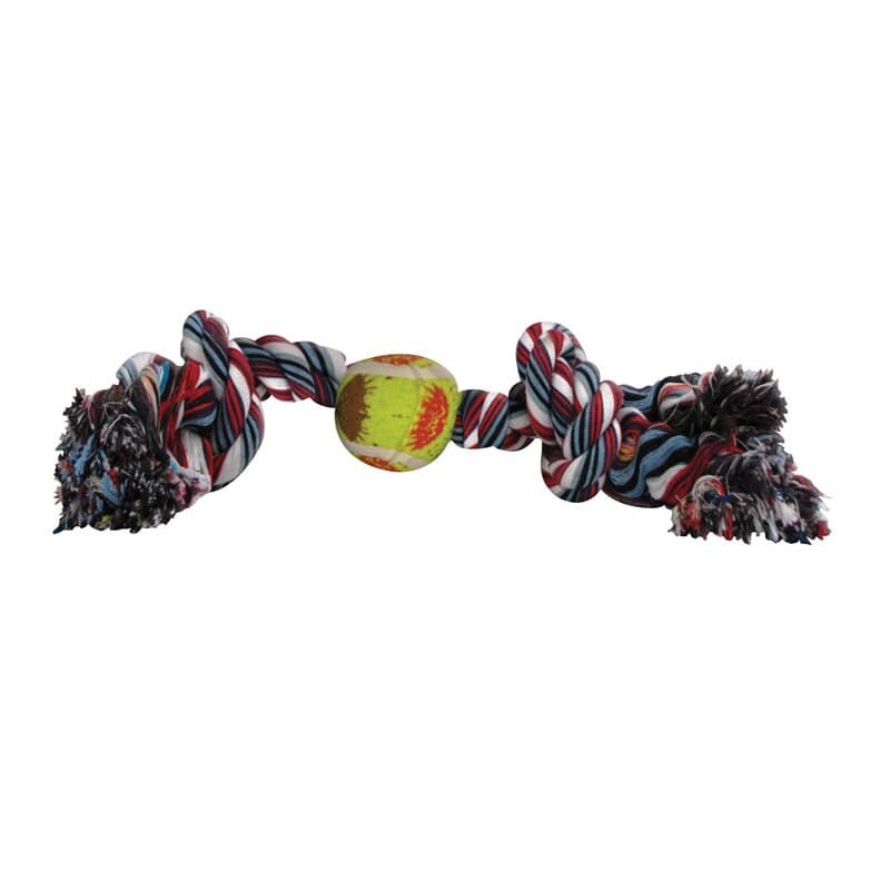 Boss Pet Digger's For Dog Multicolored Cotton Rope with Tennis Ball Rope with Tennis Ball Dog Toy La