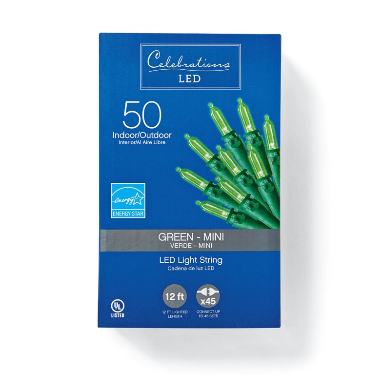 Celebrations Traditional LED Mini Mini Light Set Green 12.25 ft. 50 lights
