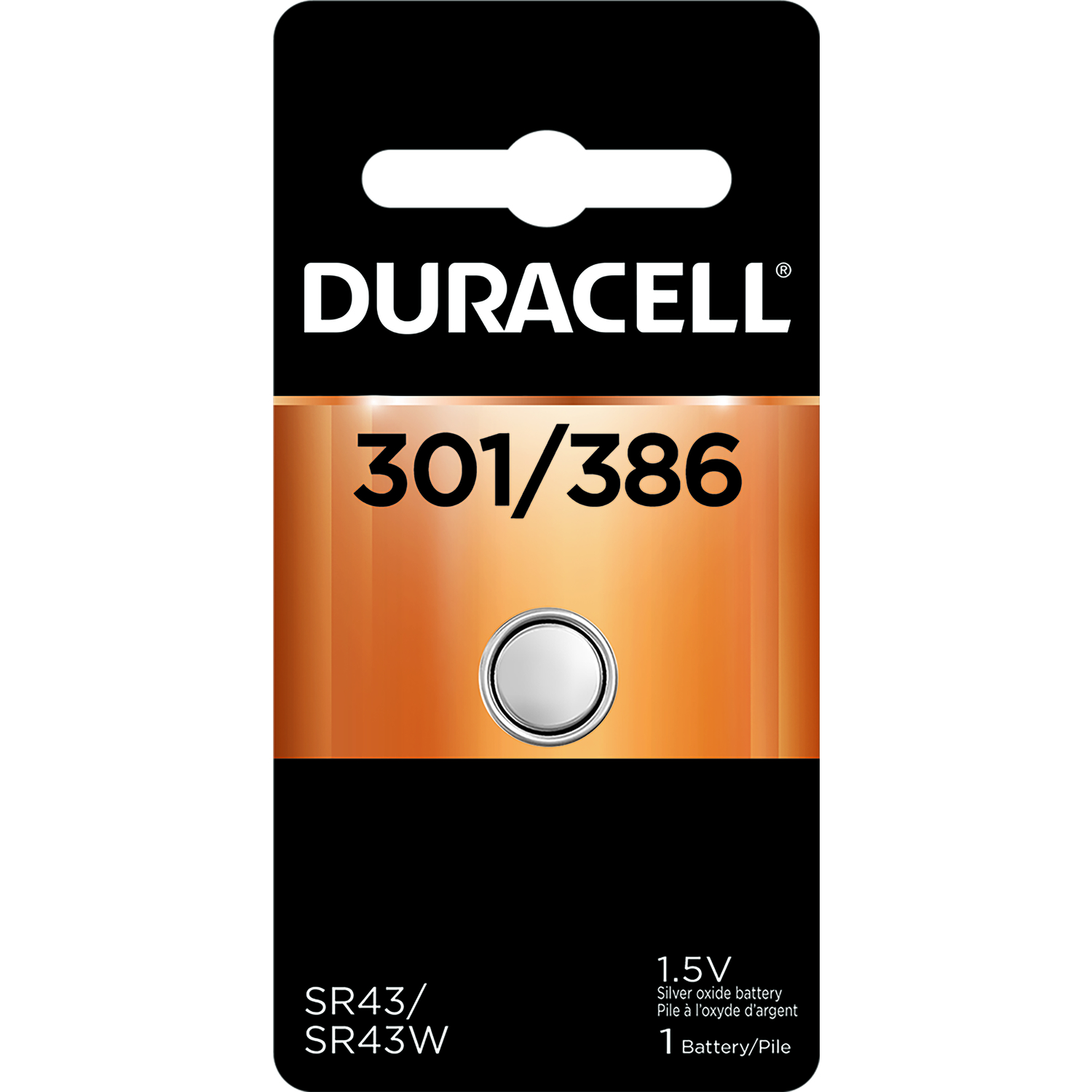 Duracell Silver Oxide 301/386 1.5 V 130 Ah Electronic/Watch Battery 1 pk