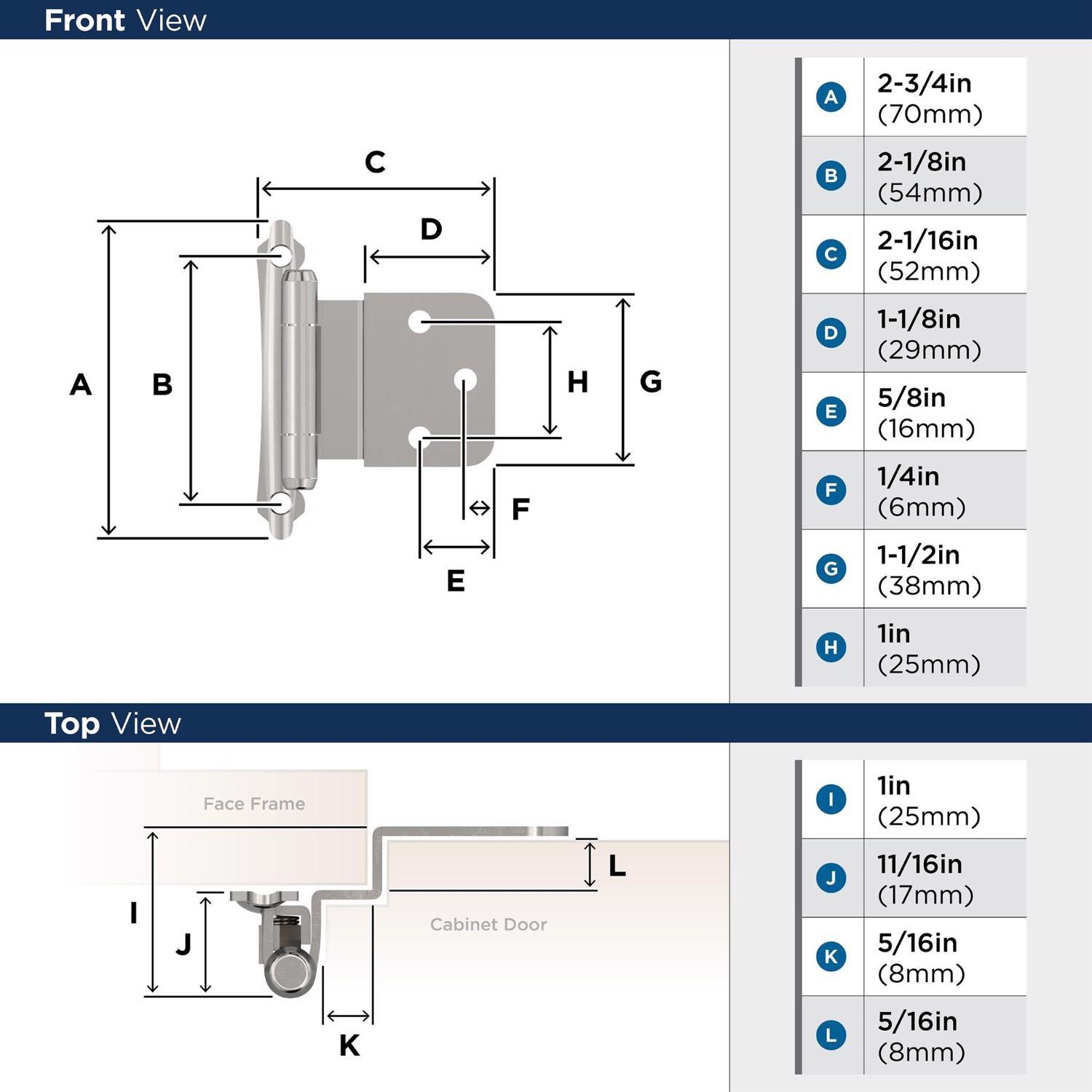 Amerock 2.12 in. W X 2.75 in. L Polished Chrome Silver Steel Self-Closing Hinge 2 pk