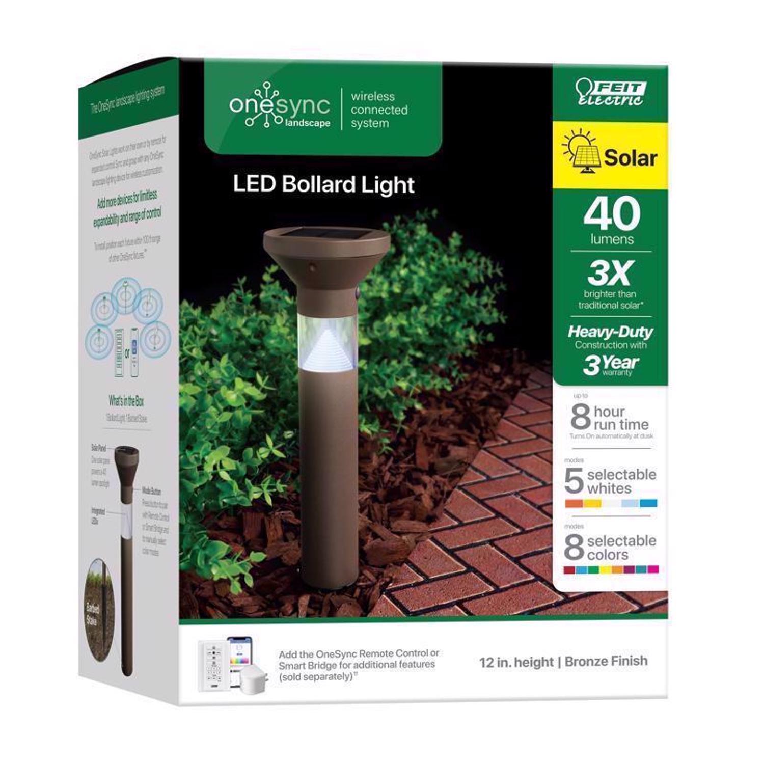 Feit OneSync Oil Rubbed Bronze Solar Powered 40 W LED Bollard Light 1 pk