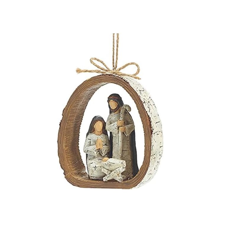 Burton & Burton Birch Bark Ring Resin Holy Family Resin Ornament, each, Multicolor