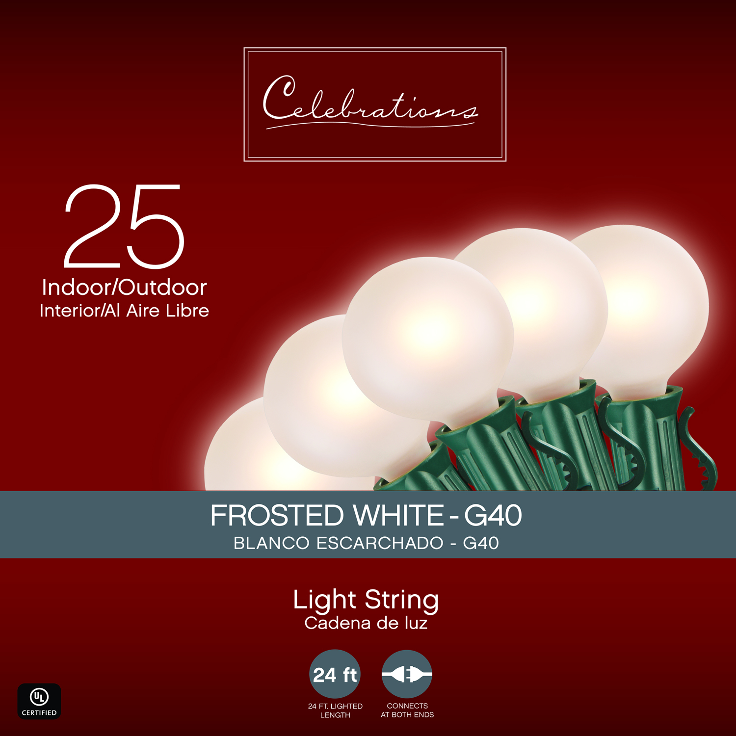 Celebrations Incandescent G40 Globe White 25 ct String Christmas Lights 24 ft.
