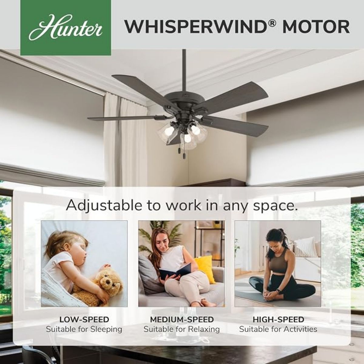 Hunter Crestfield 52 in. Bronze with 3 LED Indoor Ceiling Fan