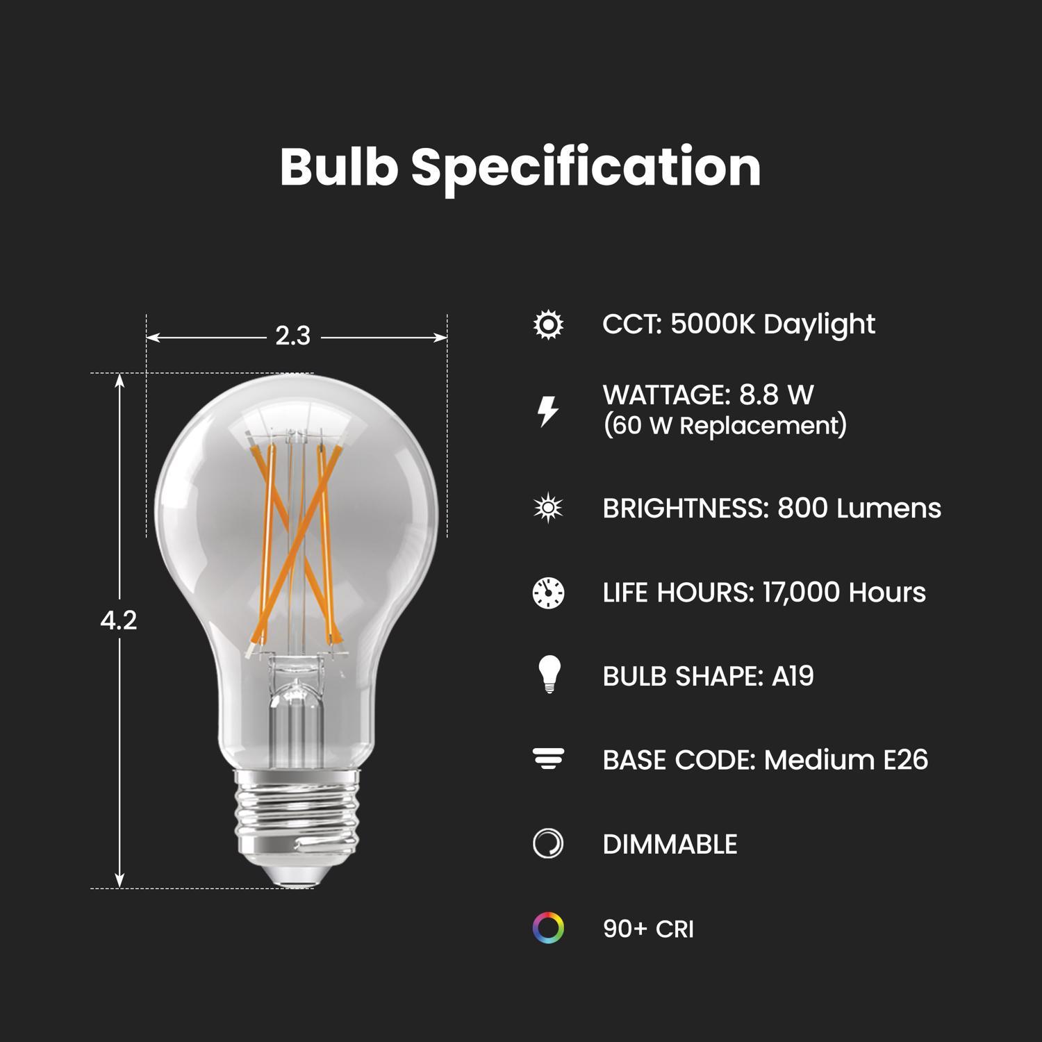 Feit Enhance A19 E26 (Medium) Filament LED Bulb Daylight 60 Watt Equivalence 4 pk